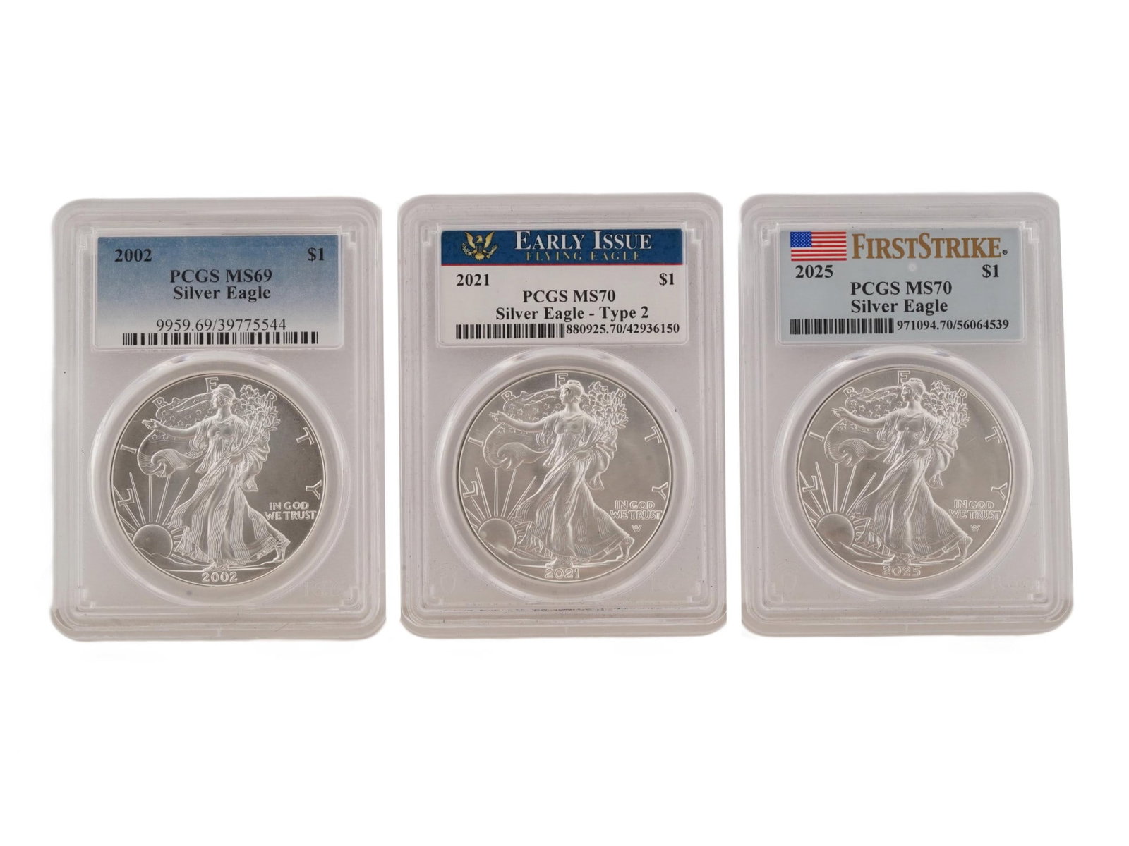 LOT OF AMERICAN SILVER EAGLE COINS GRADED BY PCGS (1 of 4)