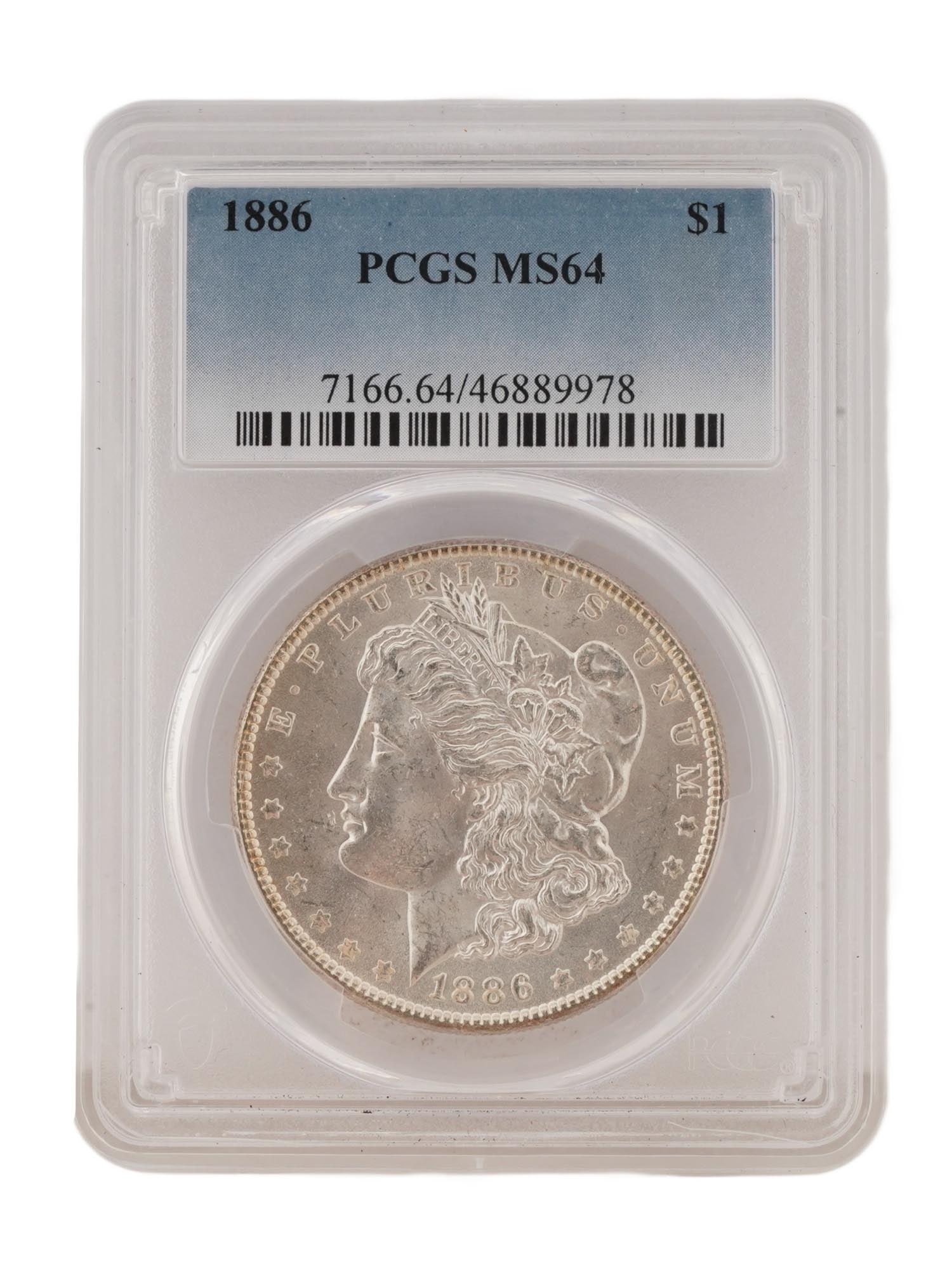 1886 MORGAN SILVER DOLLAR COIN GRADED MINT STATE 64 (1 of 6)