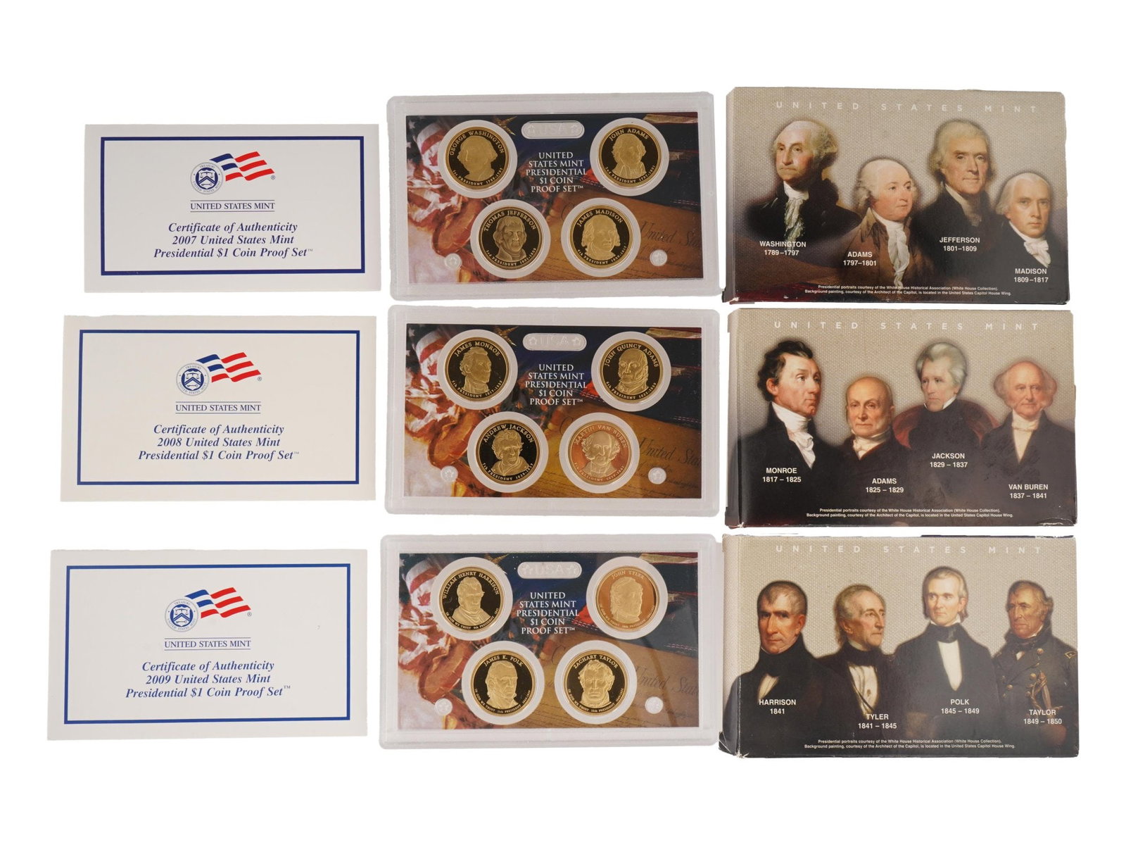 2007 TO 2009 US PRESIDENTIAL 1 DOLLAR COIN PROOF SETS (1 of 3)