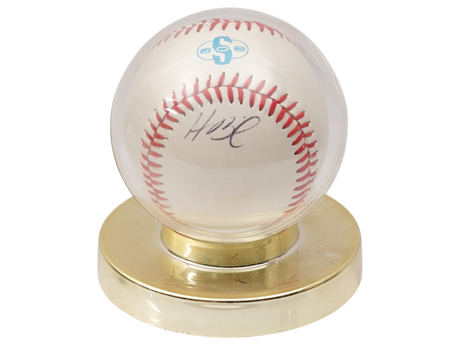 VINTAGE AUTOGRAPHED BASEBALL IN A BASEBALL HOLDER (1 of 4)