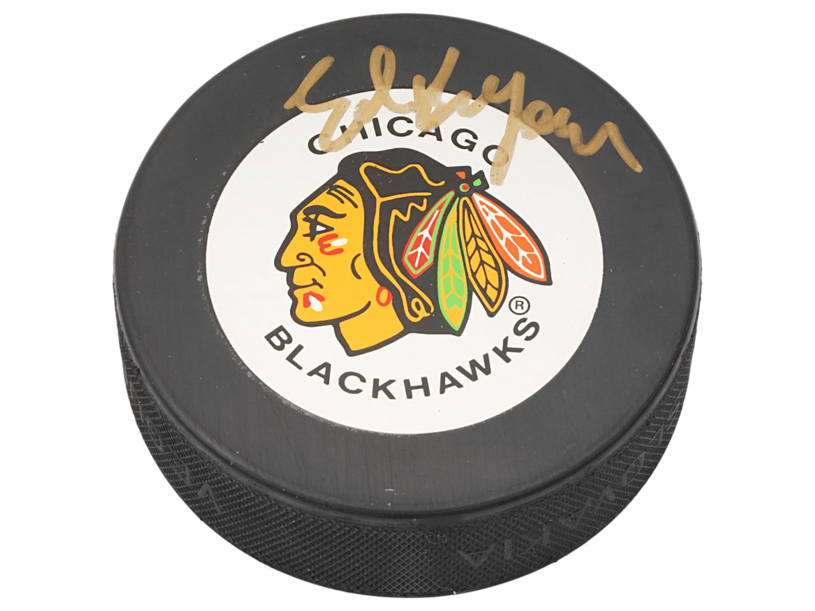AUTOGRAPHED BY ED BELFOUR CHICAGO BLACK HAWKS PUCK (1 of 3)