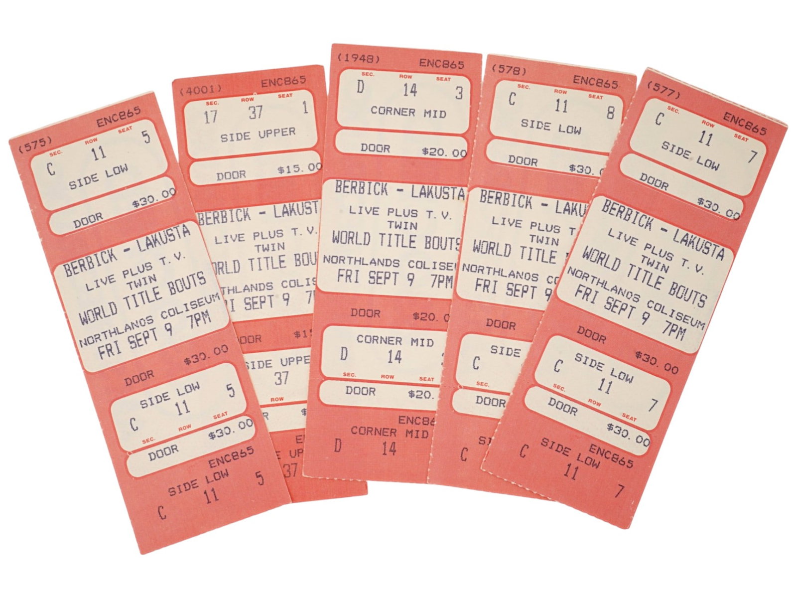 LOT OF SIX VINTAGE CANADIAN BERBICK VS LAKUSTA TICKETS (1 of 3)