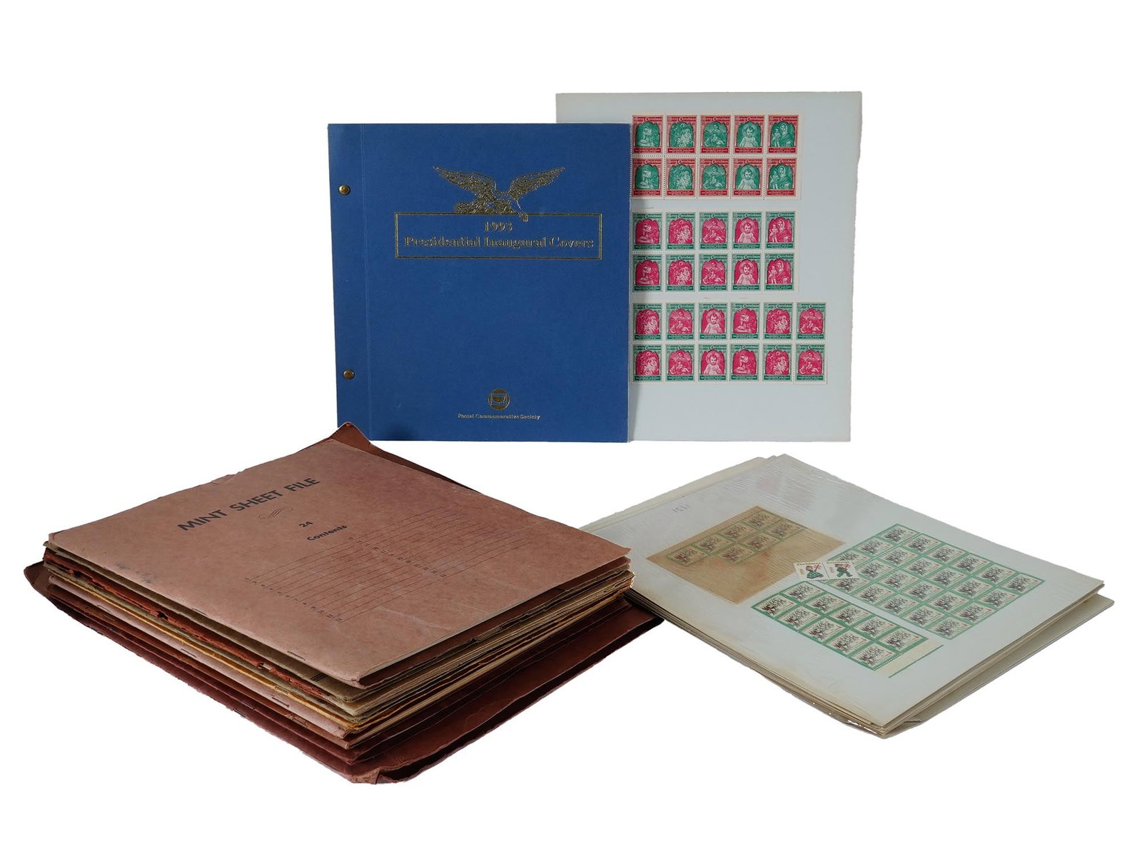 VTG AMERICAN STAMPS 1993 PRESIDENTIAL INAUGURAL COVER: A 1993 Presidential Inaugural Cover together with a selection of vintage American stamps featuring various topics, including commemoratives honoring President John F. Kennedy. Vintage American History