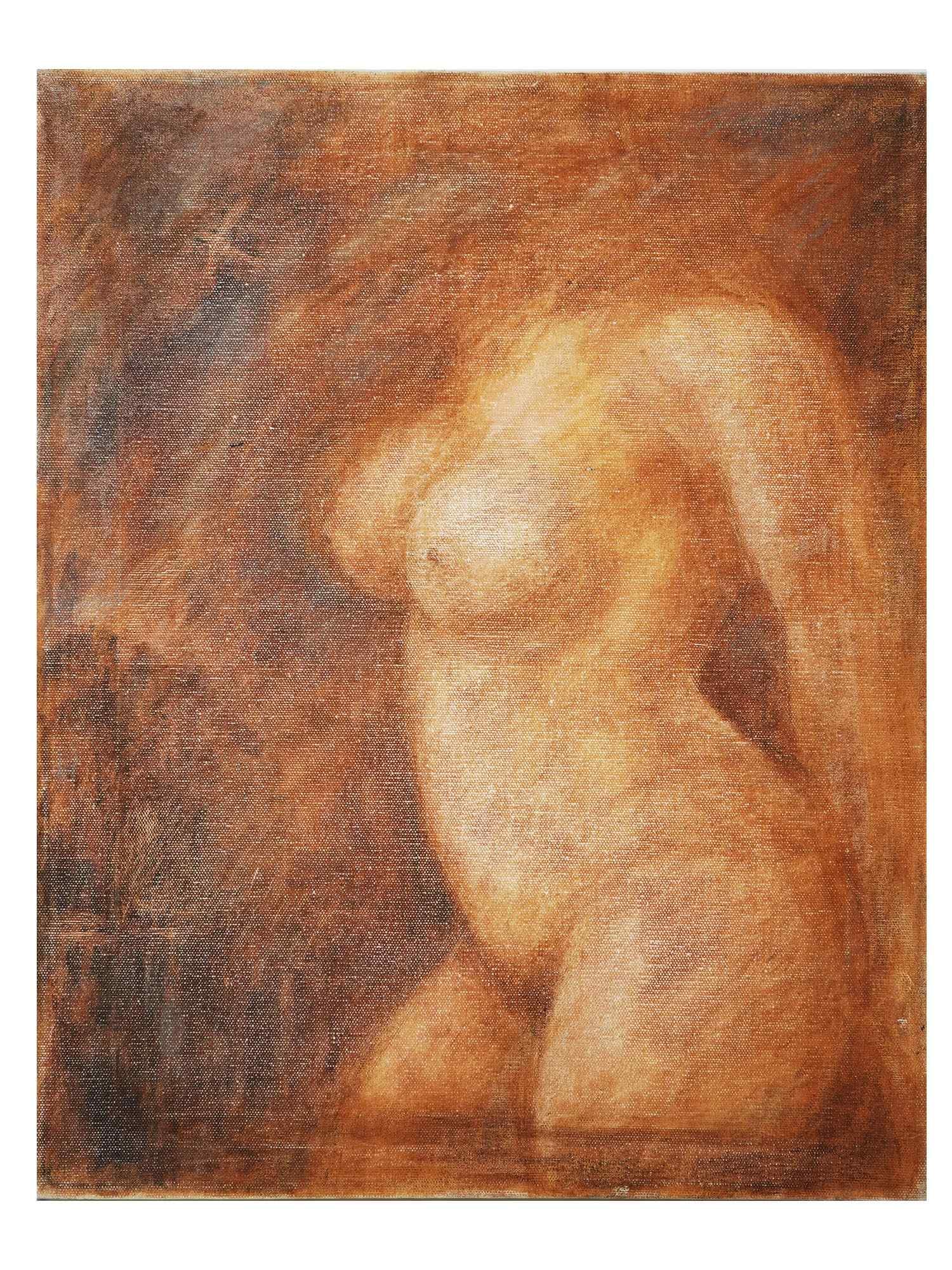 RUSSIAN NUDE WOMAN OIL PAINTING BY VASILY SITNIKOV: Vassili Yakovlevich Vasily Sitnikov, Russian, American, 1915 to 1987, oil painting on canvas depicting a female nude body portrait. probably signed, lower right. Additionally inscribed, on the backsid