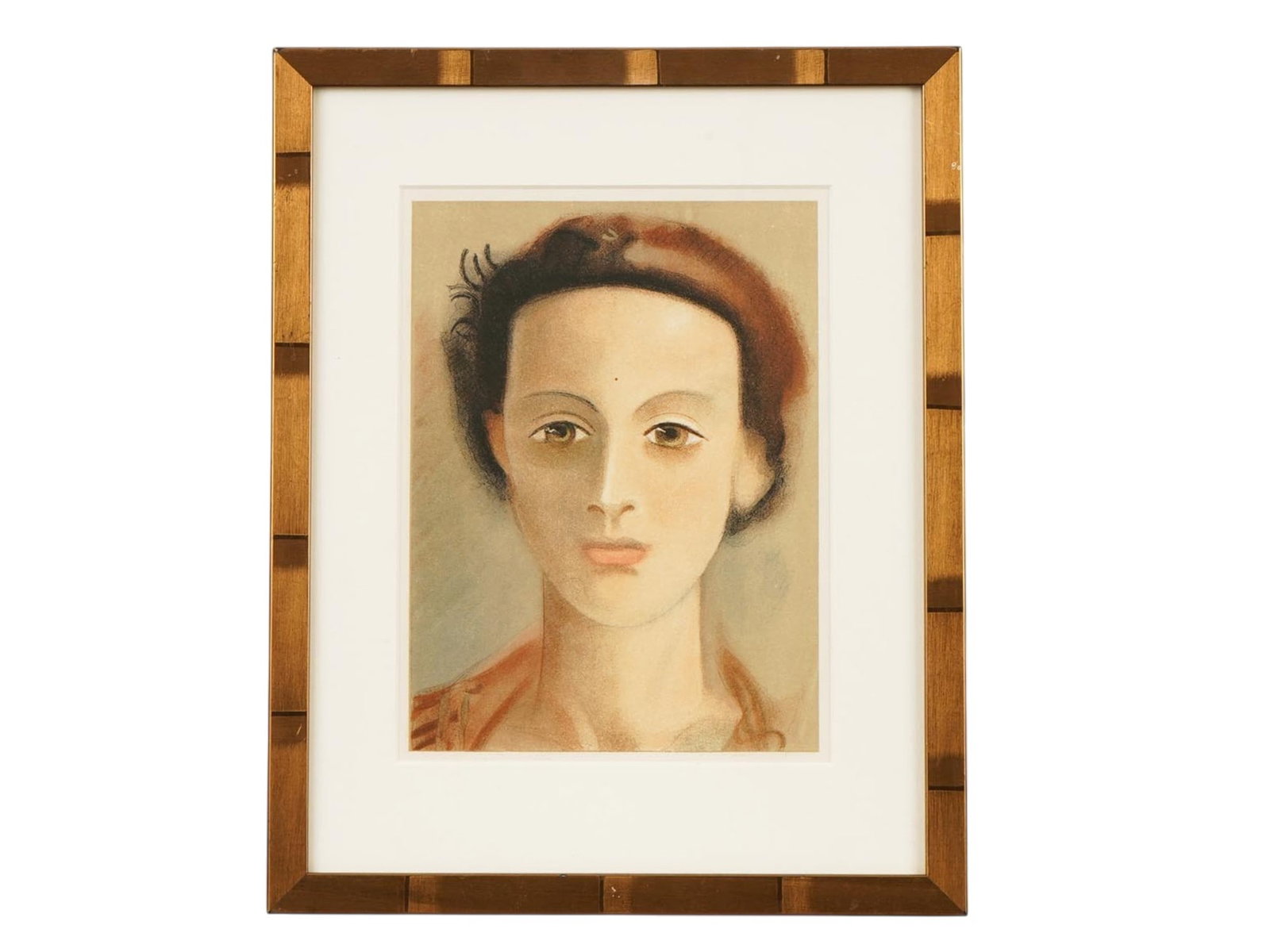 FRENCH FEMALE PORTRAIT LITHOGRAPH AFTER ANDRE DERAIN: A color lithograph on paper depicting a female portrait after the original artwork, Portrait of a Girl, 1939, by Andre Derain. Framed. Andre Derain, French, 1880 to 1954, was a French artist, painter,
