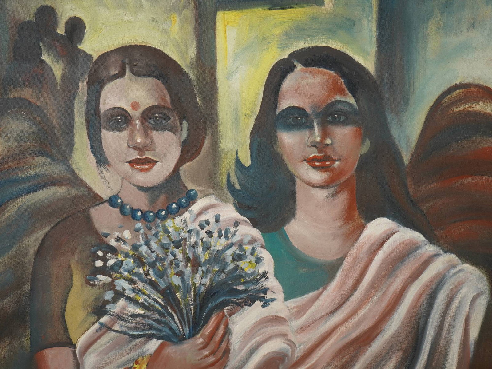 SIGNED BIKASH BHATTACHARJEE INDIAN OIL PAINTING (1 of 3)