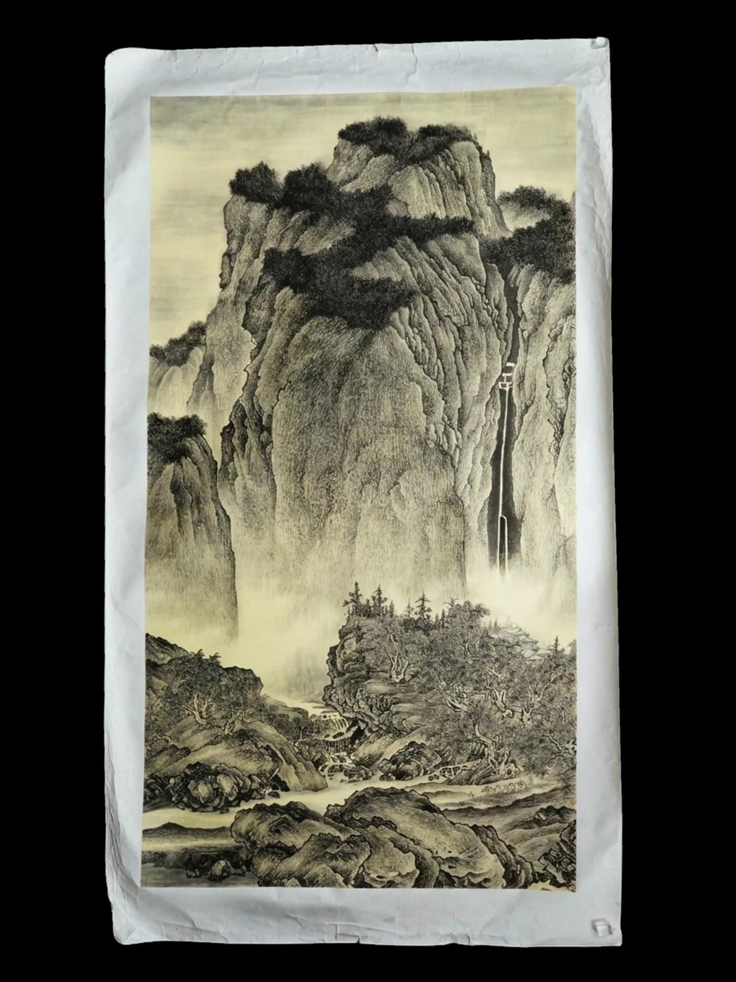 CHINESE MOUNTAIN LANDSCAPE MONOCHROME PAINTING (1 of 5)