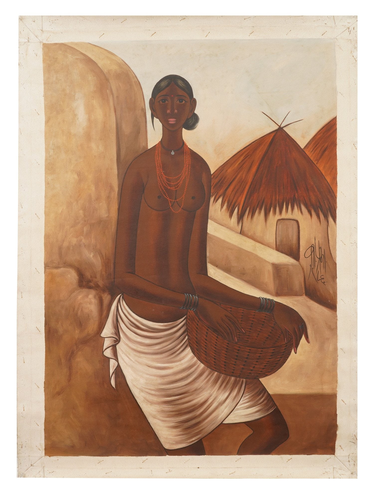 MID CENTURY INDIAN OIL PAINTING SIGNED PRABHA (1 of 4)