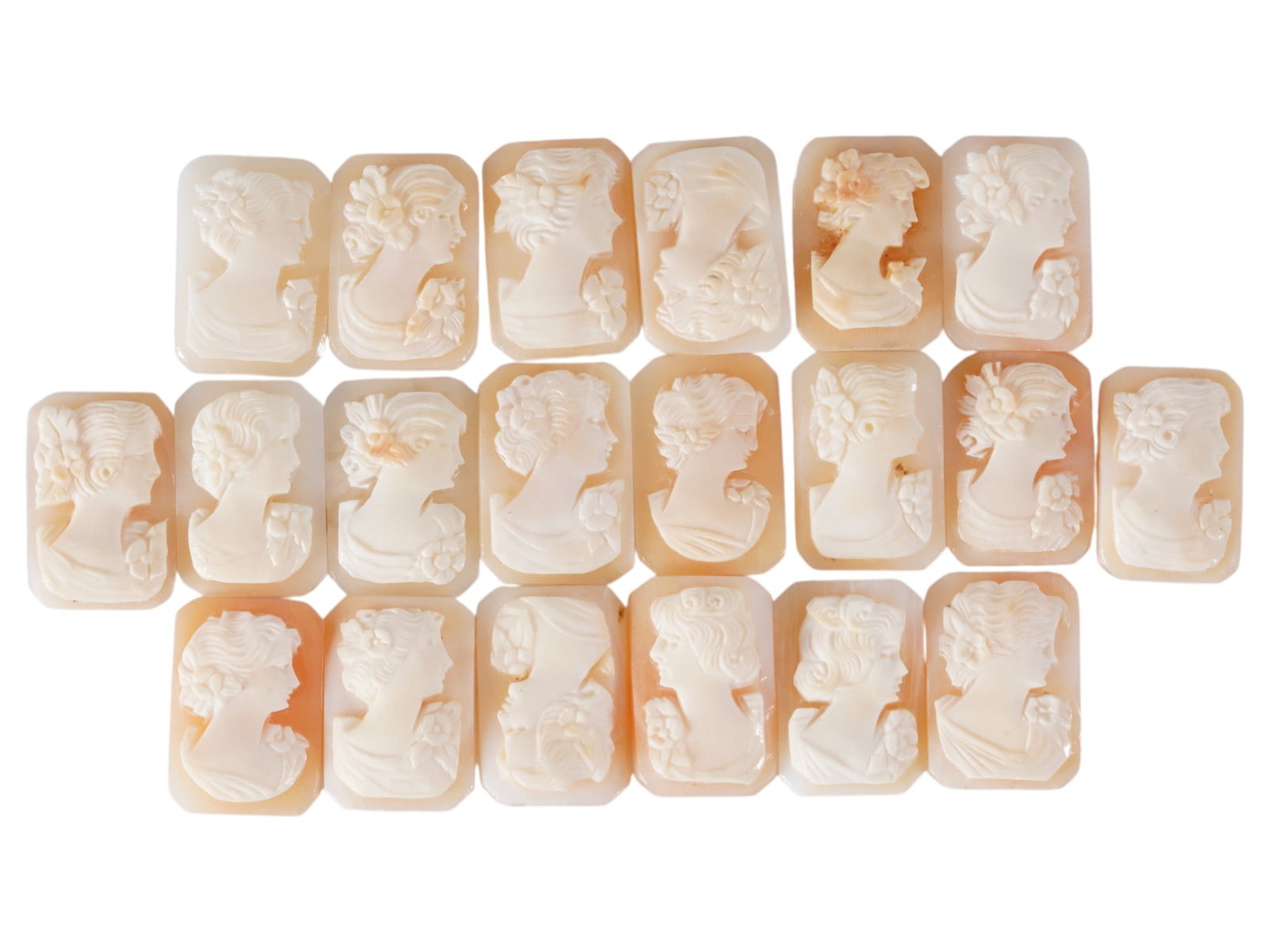 COLLECTION OF CARVED SHELL CAMEOS WITH FEMALE PORTRAITS (1 of 2)