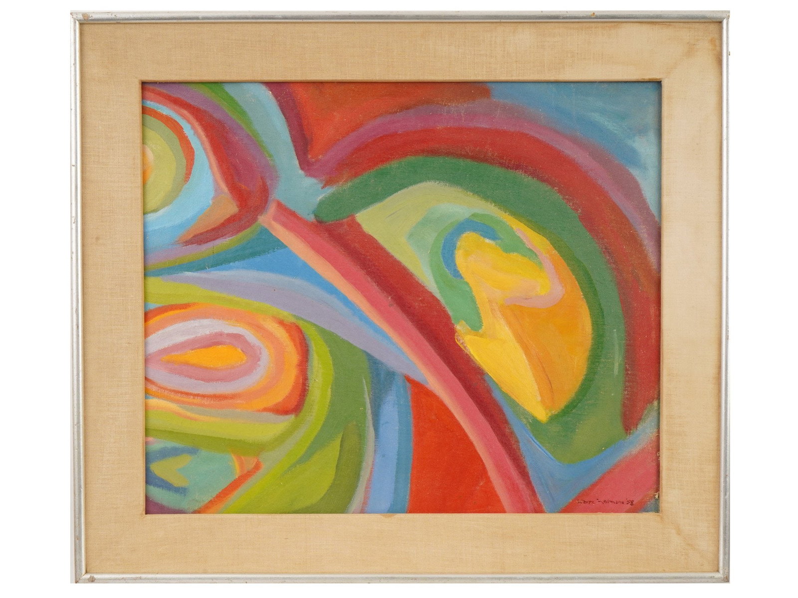 MID CENTURY ABSTRACT COMPOSITION OIL PAINTING SIGNED (1 of 4)