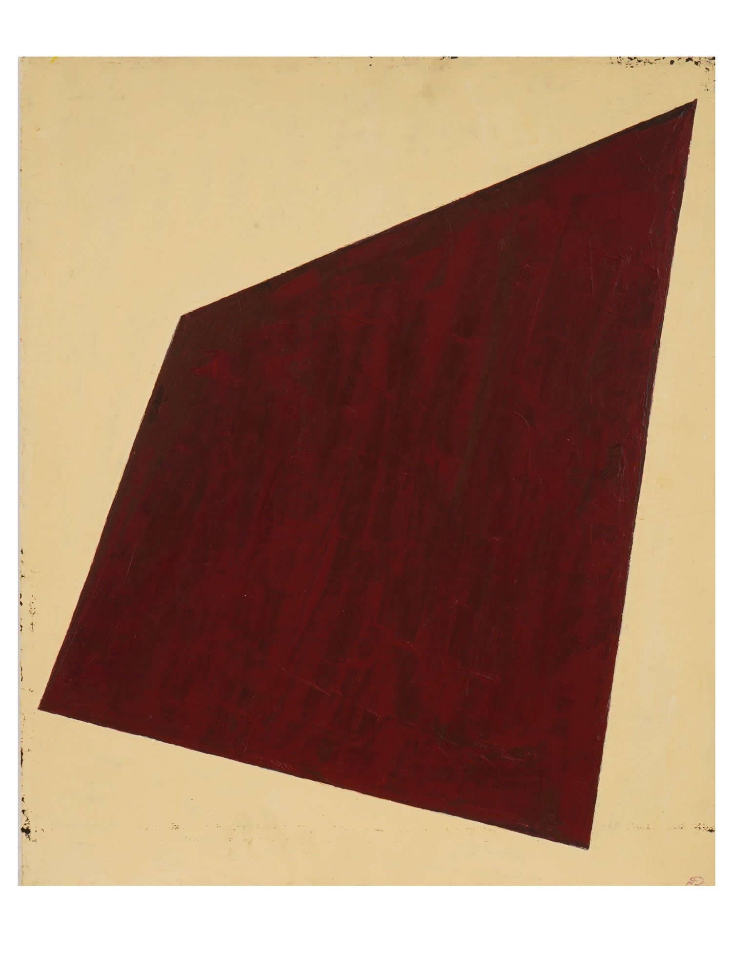 ABSTRACT OIL ON CANVAS PAINTING BY NANA DASHVILI: An abstract oil on canvas painting by Nana Dashvili. The composition is a geometric abstraction with a large brown figure on an empty light beige background. Signed with a monogram lower right.