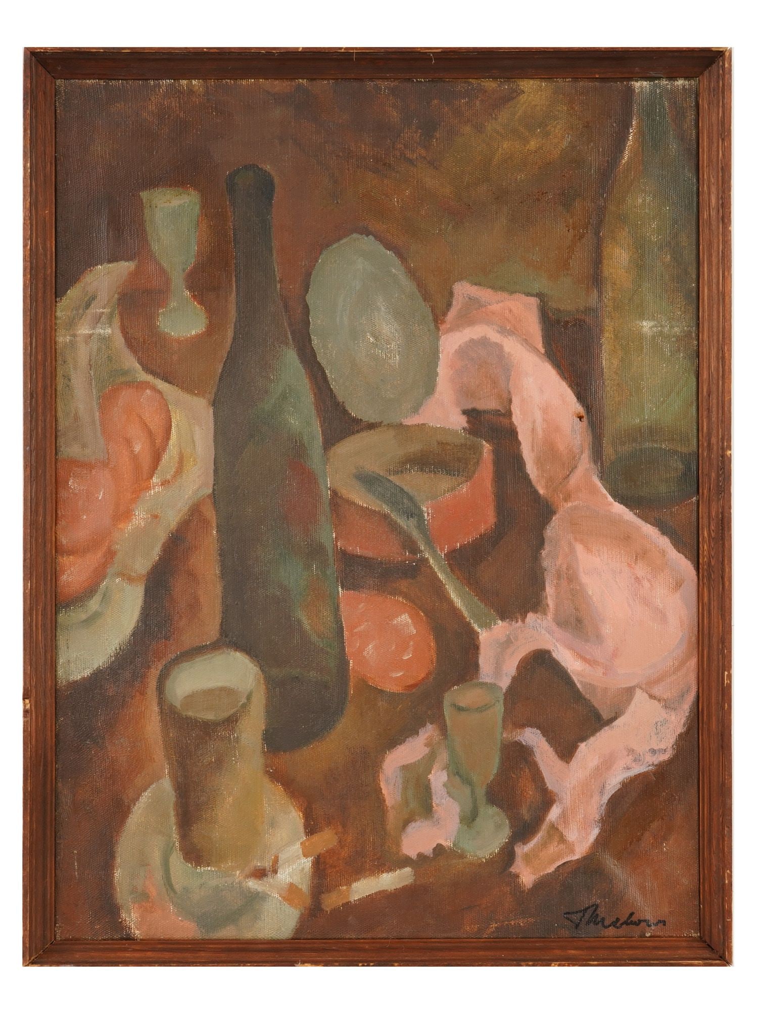 GEORGY TEVOSYAN GEORGIAN STILL LIFE OIL PAINTING: Georgy Tevosyan, Georgian, 1932 to 2010, oil painting on canvas. Still life with canned food, bottles, cigarettes. Signed lower right and on the backside. Undated. Framed. Georgy Tevosyan was born in