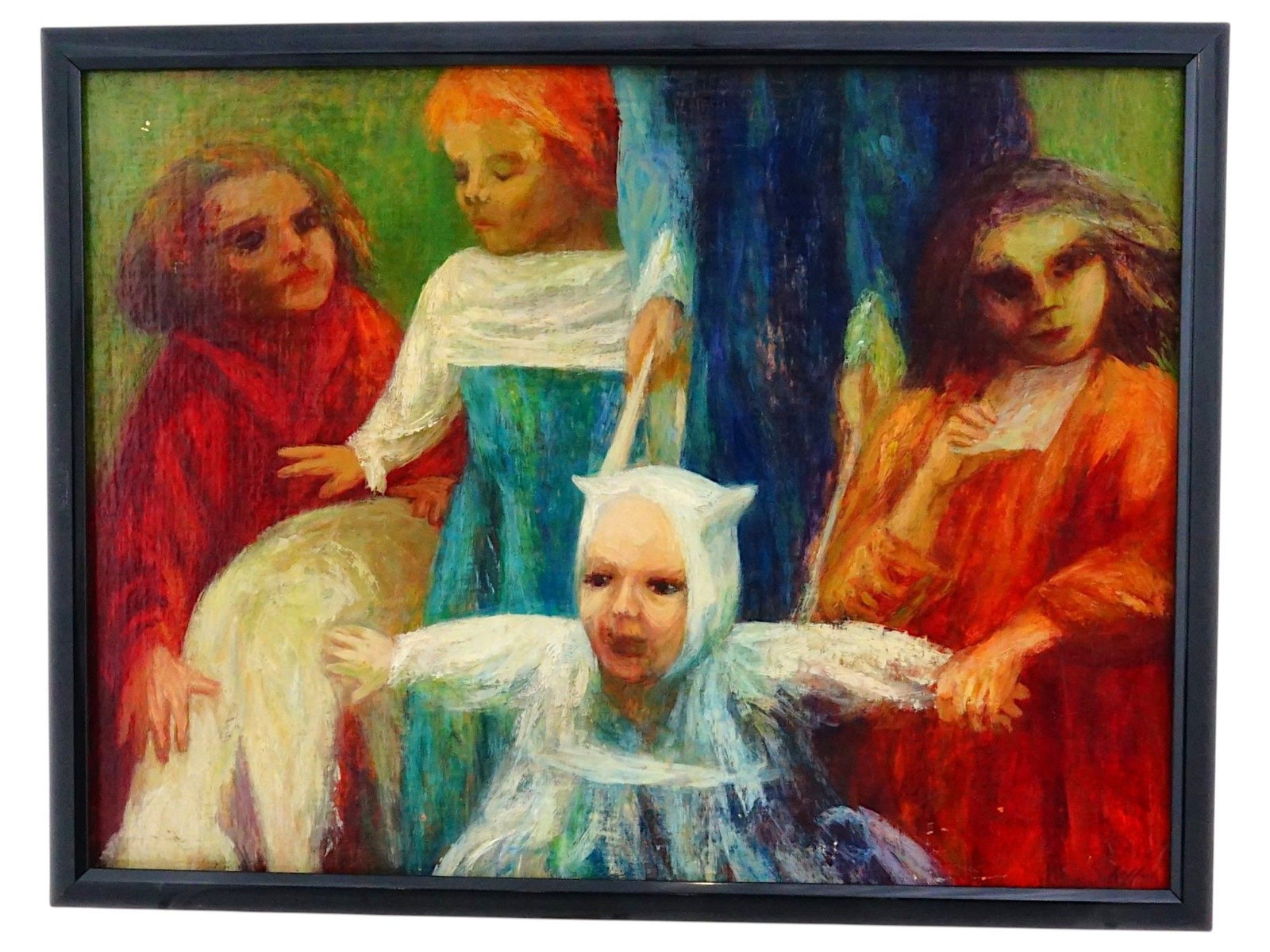 STEVE RAFFO OIL ON MASONITE FIGURAL GROUP PAINTING (1 of 5)