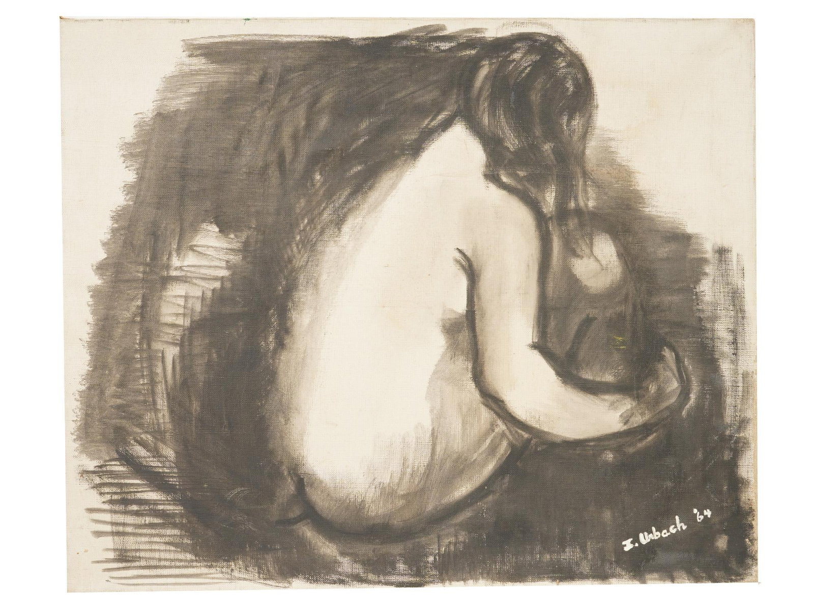 GERMAN NUDE PORTRAIT OIL PAINTING BY JOSEF URBACH: Josef Urbach, German, 1889 to 1973, an oil painting on canvas depicting a portrait of a nude woman, 1964. Signed and dated, lower right. Joseph Urbach was a prominent German artist and graphic artist,