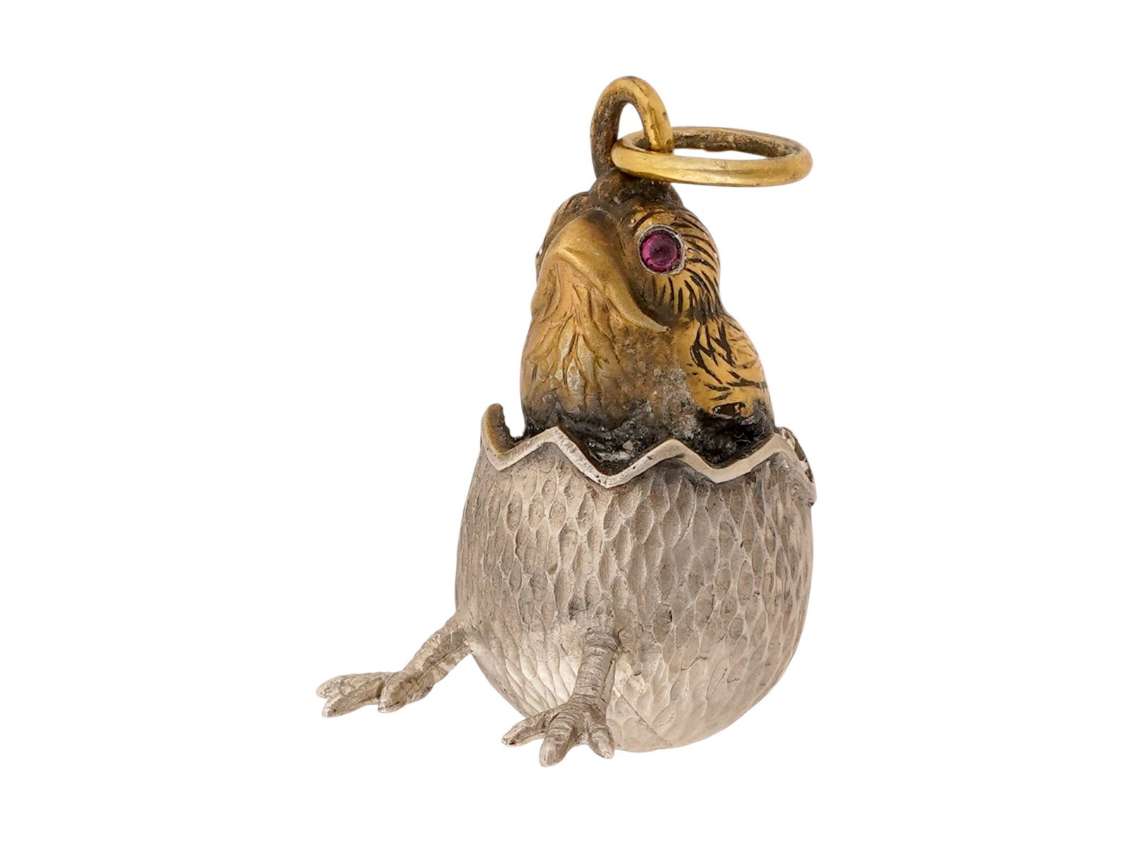 RUSSIAN SILVER CHICK EASTER EGG PENDANT W RUBY EYES (1 of 6)