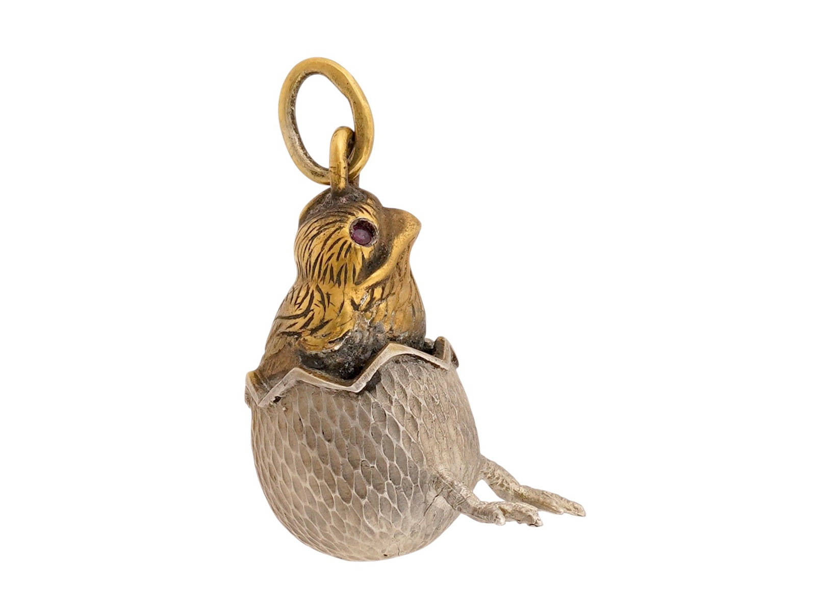 RUSSIAN SILVER CHICK EASTER EGG PENDANT W RUBY EYES - 3