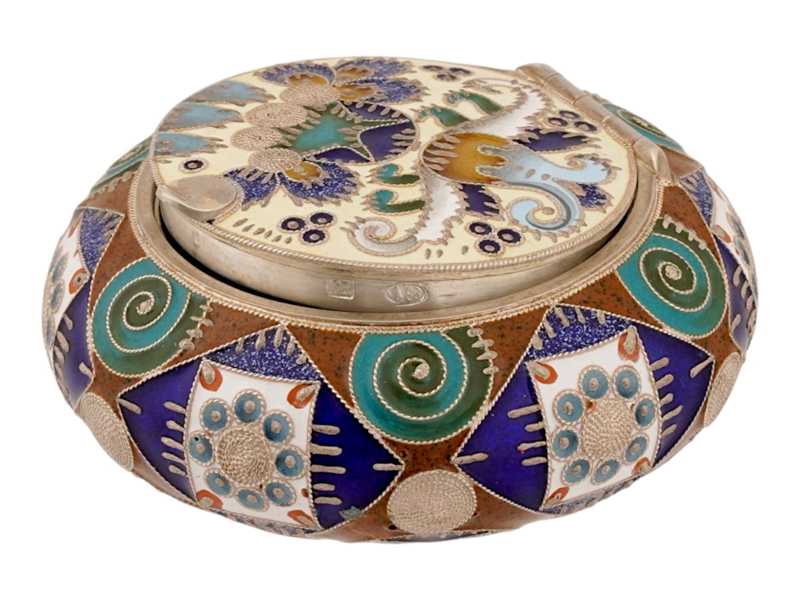 RUSSIAN ROUND SILVER CLOISONNE ENAMEL PILL BOX (1 of 9)