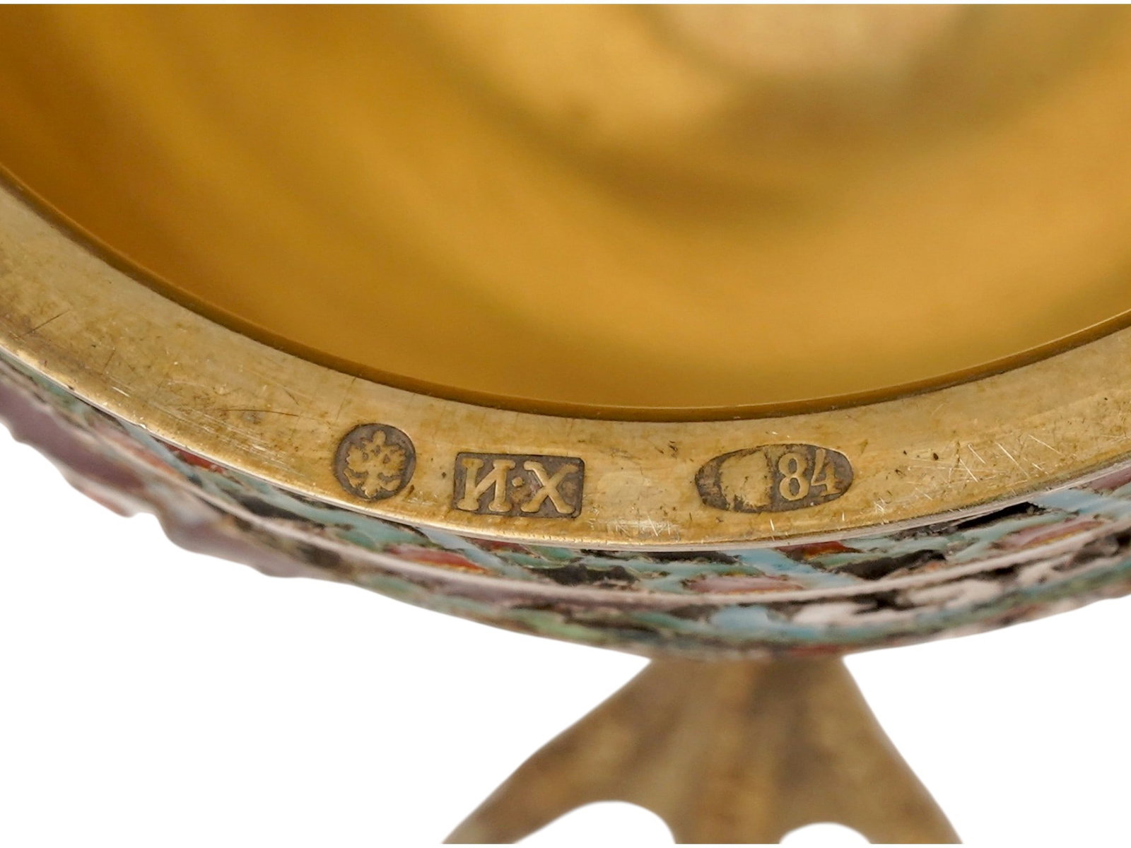 LARGE RUSSIAN SILVER ENAMEL EASTER EGG WITH A STAND - 10