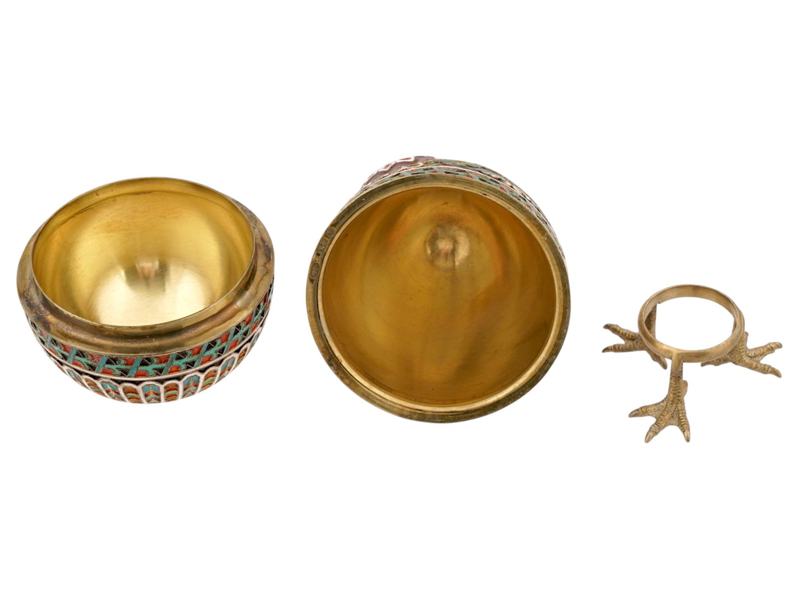 LARGE RUSSIAN SILVER ENAMEL EASTER EGG WITH A STAND - 8