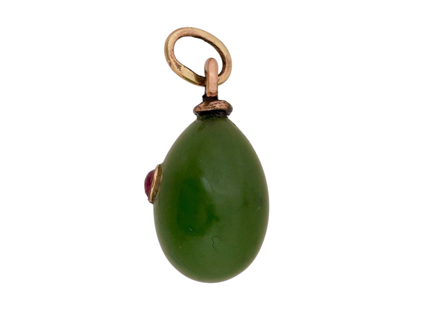 RUSSIAN GOLD NEPHRITE AND RUBY EASTER EGG PENDANT - 2