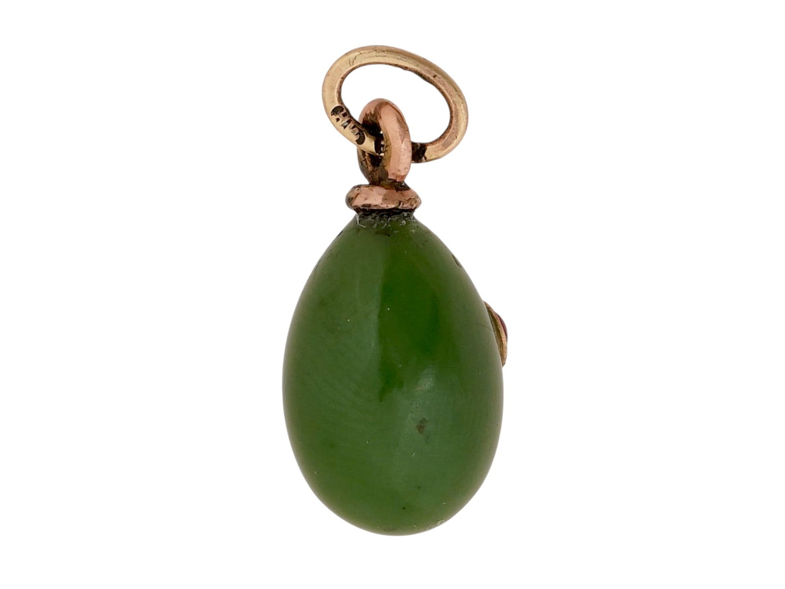 RUSSIAN GOLD NEPHRITE AND RUBY EASTER EGG PENDANT - 3