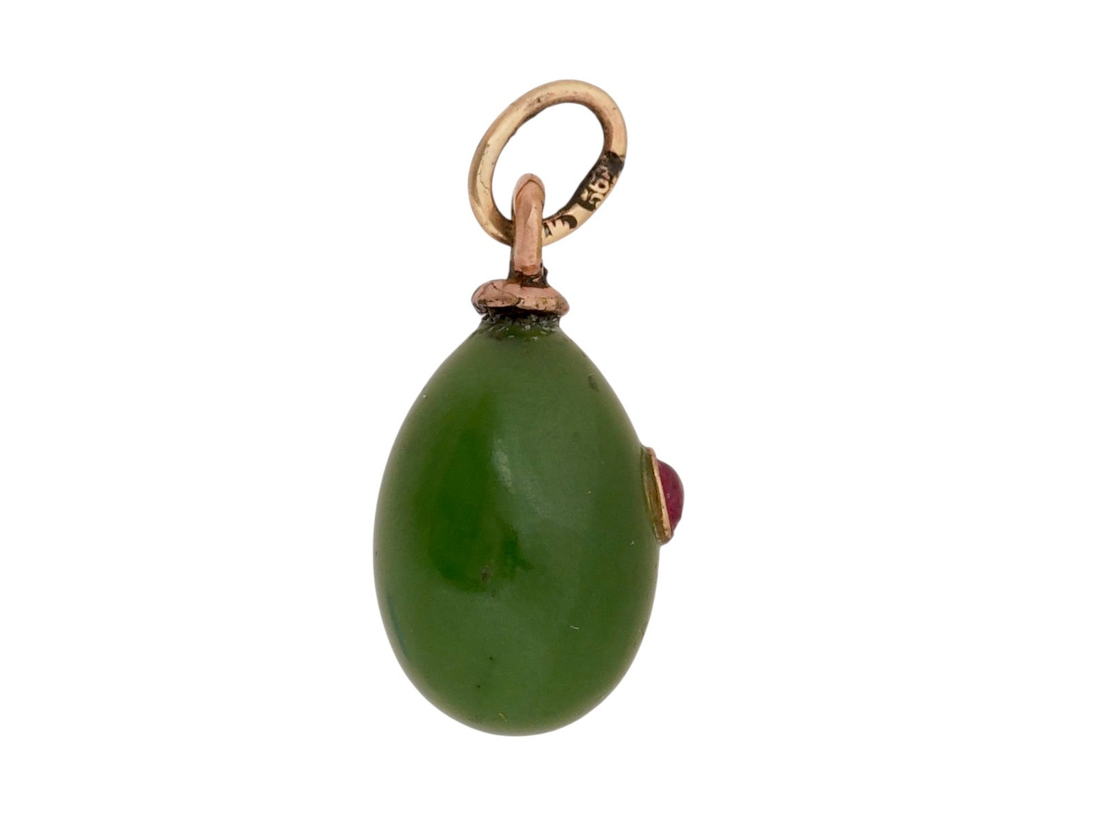 RUSSIAN GOLD NEPHRITE AND RUBY EASTER EGG PENDANT - 4