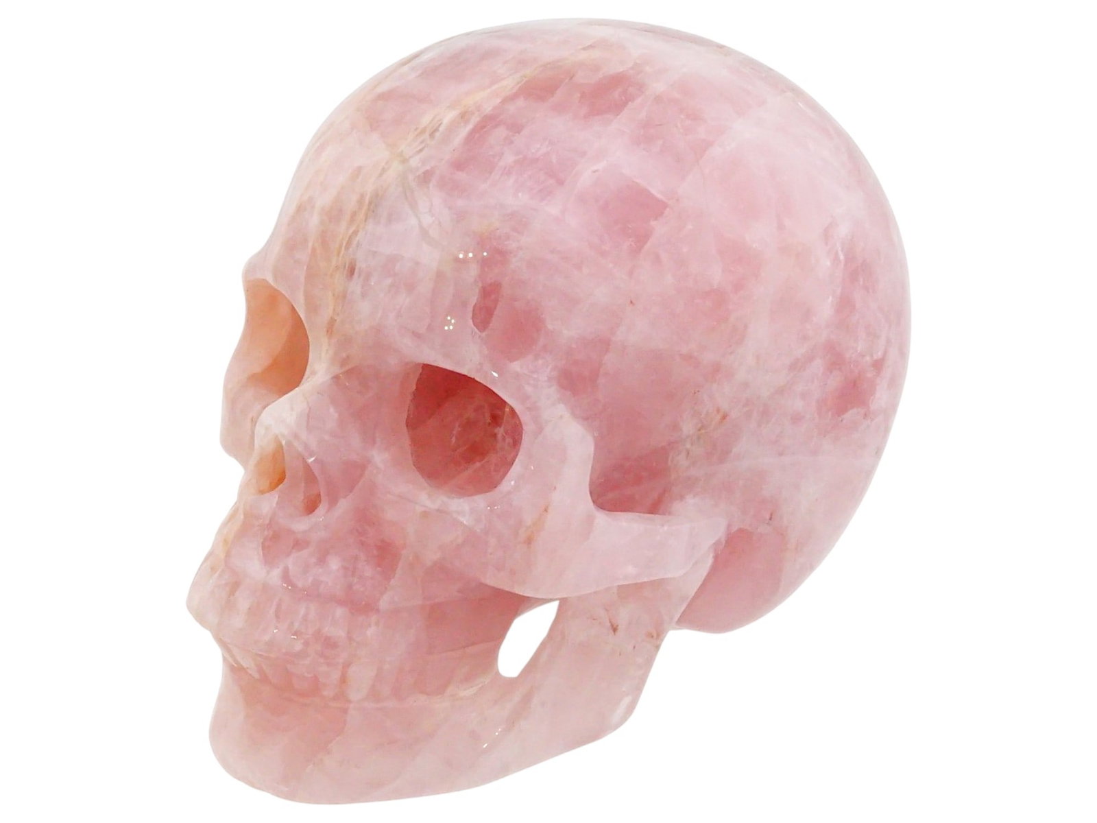 CARVED ROSE QUARTZ STONE SKULL SCULPTURE (1 of 10)