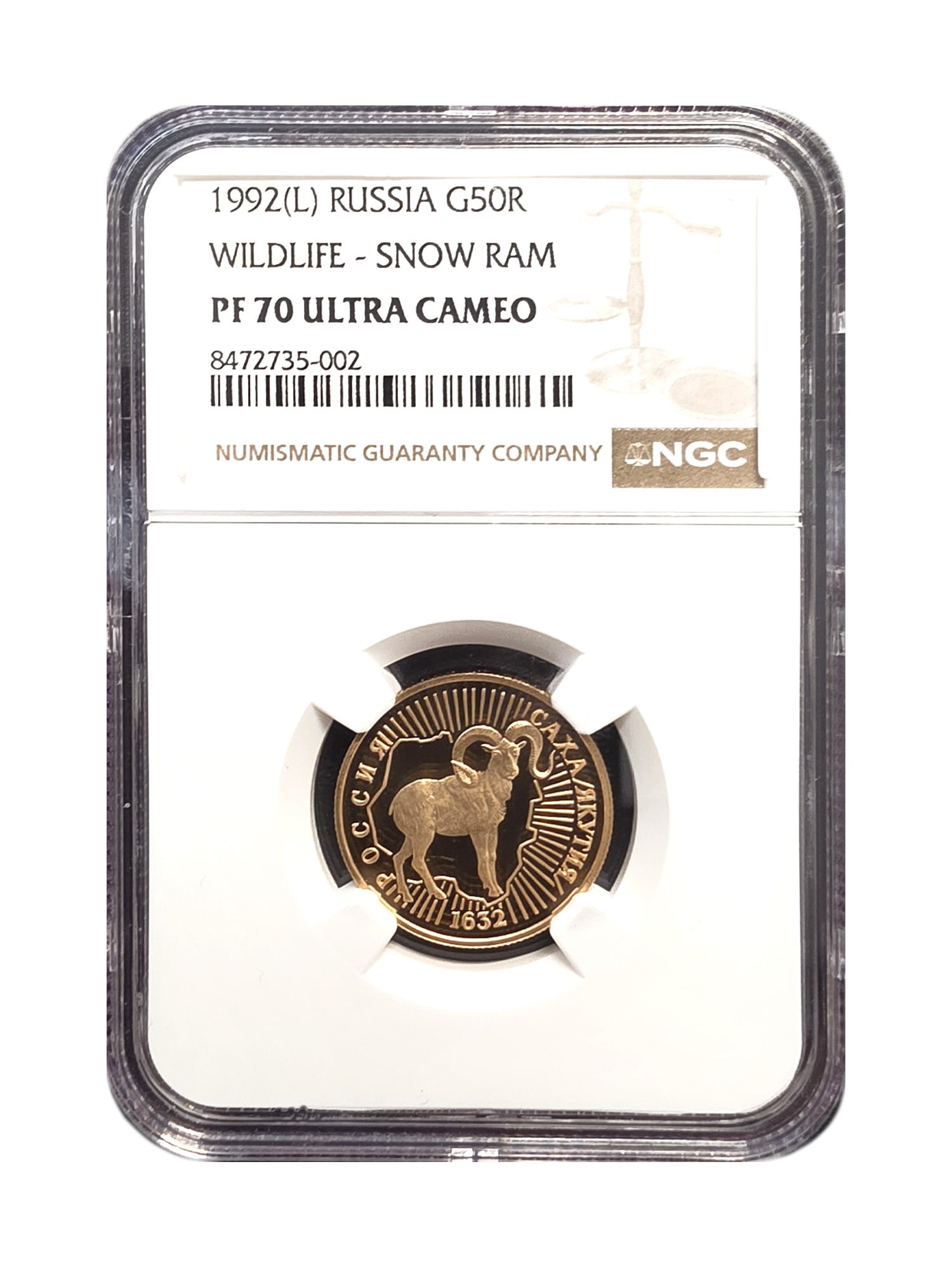 RUSSIA 50 ROUBLES 1992 GOLD WILDLIFE COIN: Russia 50 roubles was Leningad minted in 1992. It designed for the 360th Anniversary of Yakutia's Voluntary Entering into Russia. Weight: 8.64 g, diameter: 22.6 mm, thickness: 1,70 mm. Rare mintage: 2