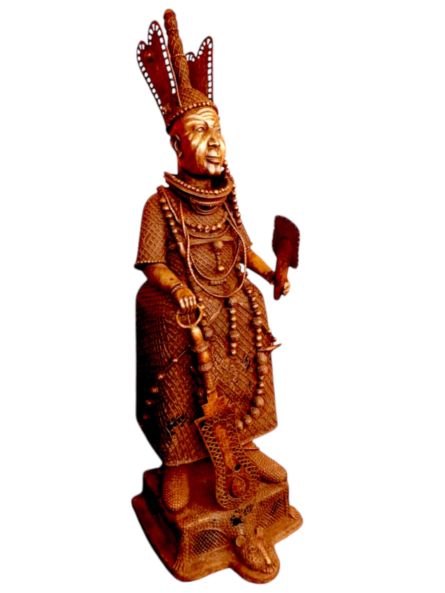 WEST AFRICAN NIGERIAN BENIN OBA KING BRONZE STATUE (1 of 5)