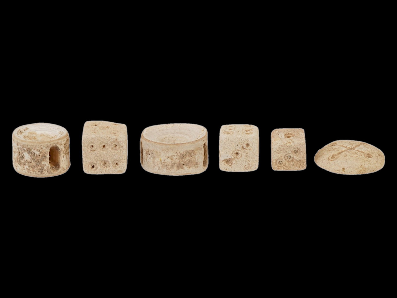 GROUP OF SIX ANCIENT GRECO ROMAN GAMING PIECES (1 of 5)