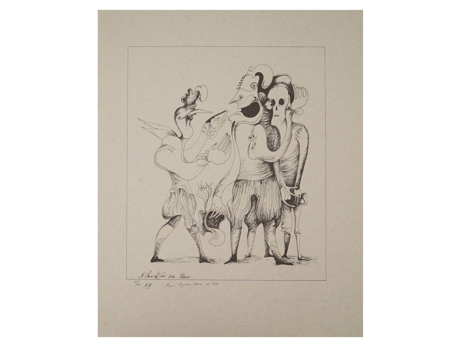 MIKHAIL CHEMIAKIN LITHOGRAPH ST PETERSBURG RAMBLINGS: Mikhail Chemiakin, Russian, born 1943, a lithograph from the cycle Saint Petersburg Ramblings, 1974. Signed, dated and numbered 11 of 100 lower left. With a gift inscription. Provenance: gifted direct