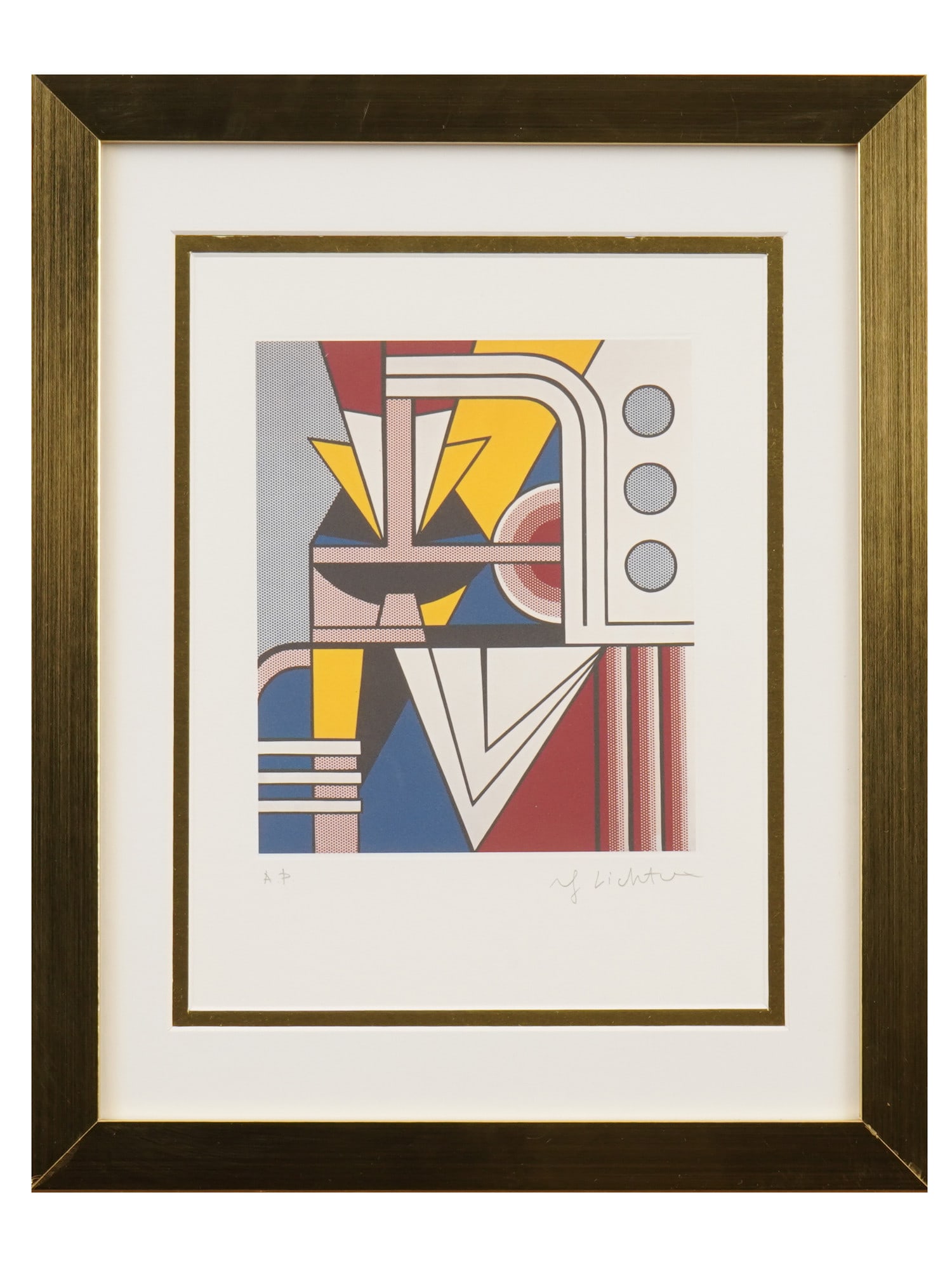 PRINT SIGNED ROY LICHTENSTEIN MODERN PAINTINGS SERIES: A silkscreen print signed Roy Lichtenstein, a key example of his celebrated Modern Paintings series. In this composition, Lichtenstein reinterprets the sleek geometry of Art Deco through his signature