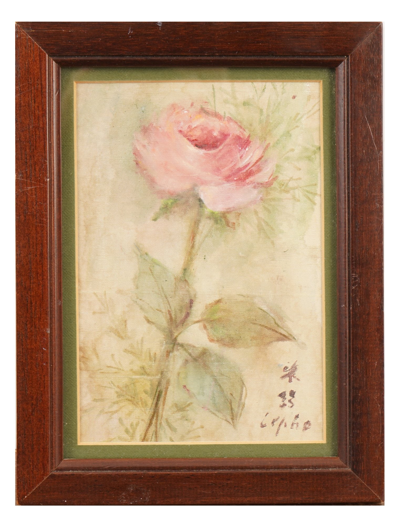 MANNER OF LE PHO VIETNAMESE OIL PAINTING ON SILK: In the manner of Le Pho, Vietnamese, 1907 to 2001, oil painting on silk mounted on board. The artwork depicts a rose flower. Signed lower right. Framed. Le Pho is a painter associated with the School 