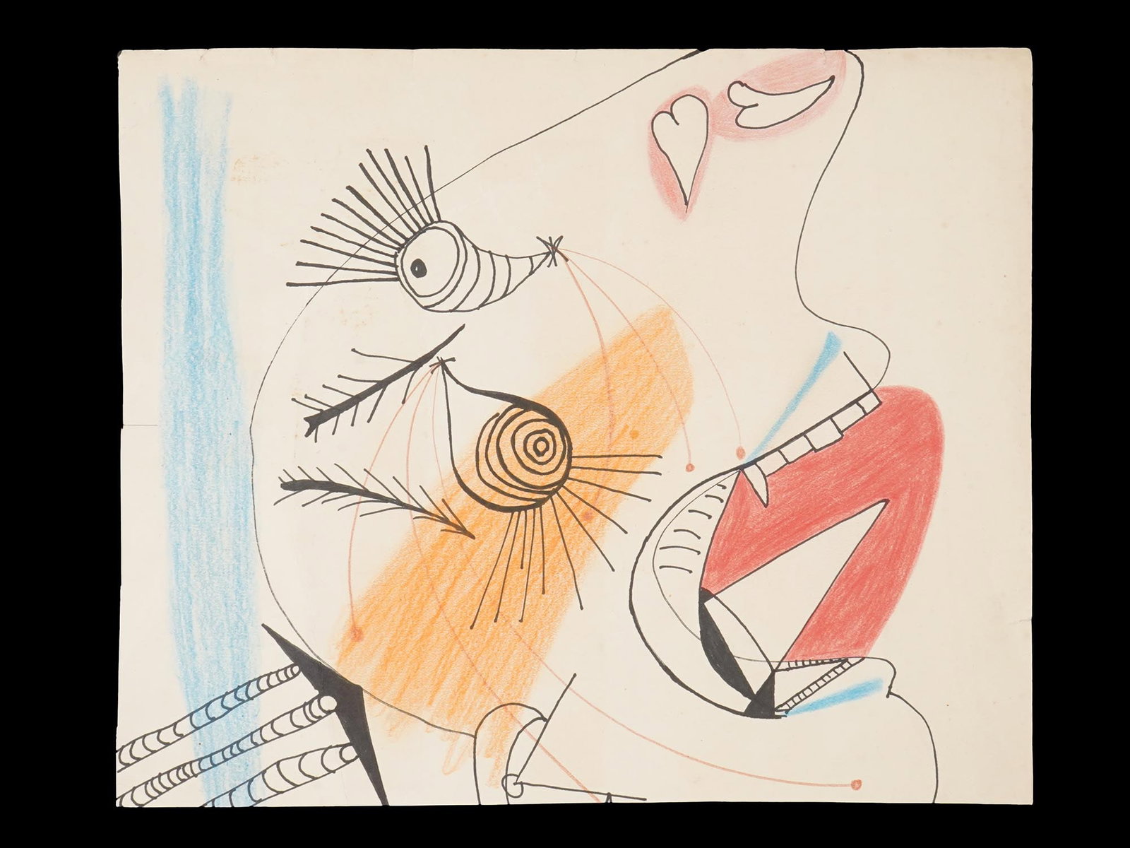 MIXED MEDIA STUDY PAINTING AFTER PABLO PICASSO: A mixed media painting on paper depicting a study for a crying head, a preparatory drawing for Guernica, after the original painting 1937 by Pablo Picasso, Spanish, 1881 to 1973. Pablo Picasso was a S