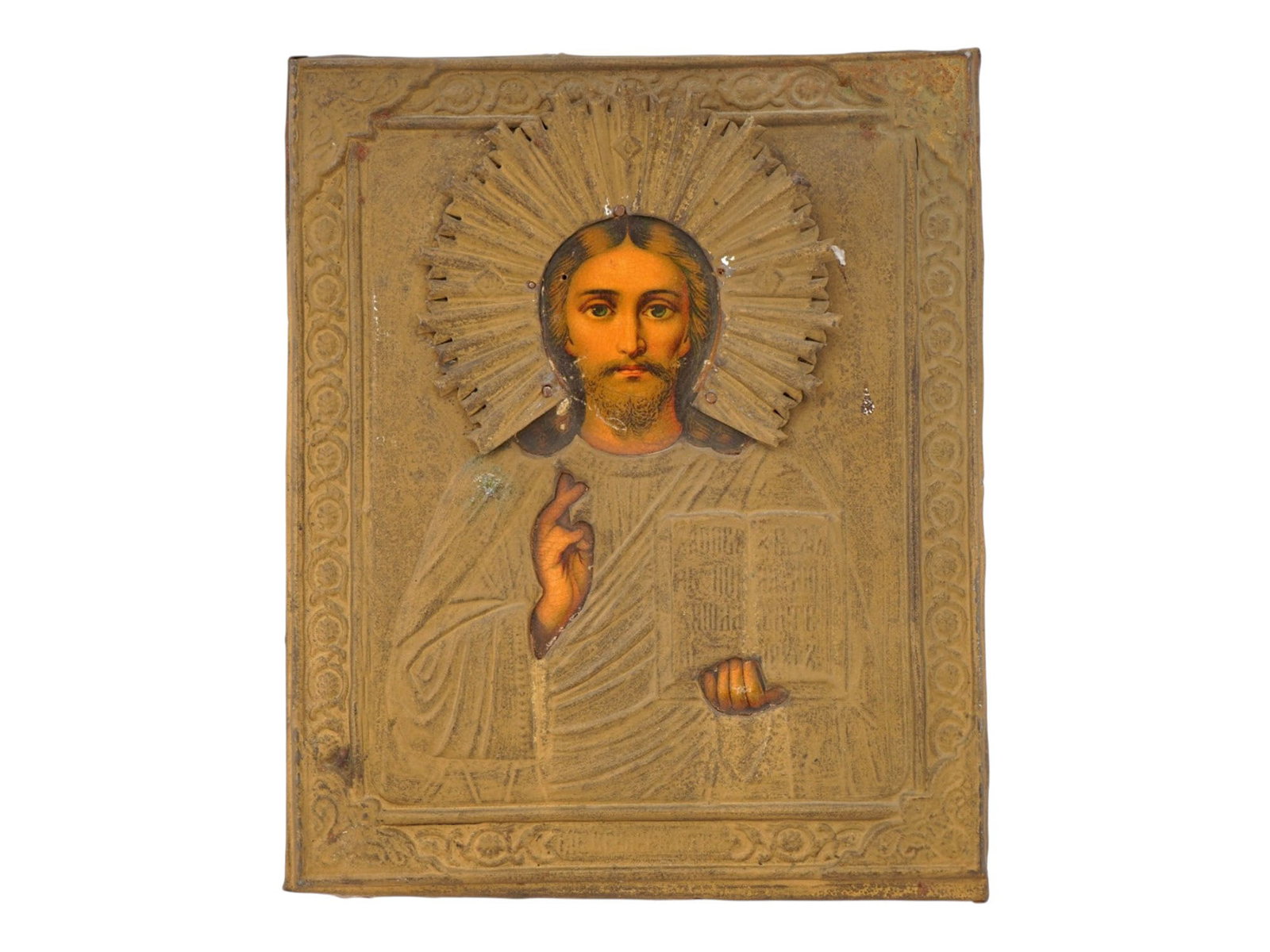 ANTIQUE RUSSIAN ICON OF CHRIST PANTOCRATOR IN RIZA (1 of 5)