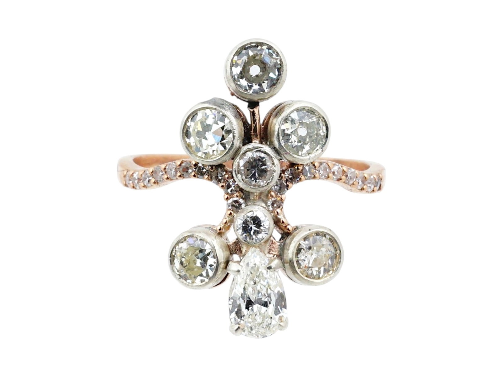 RUSSIAN 18K GOLD DIAMOND STATEMENT RING - 2