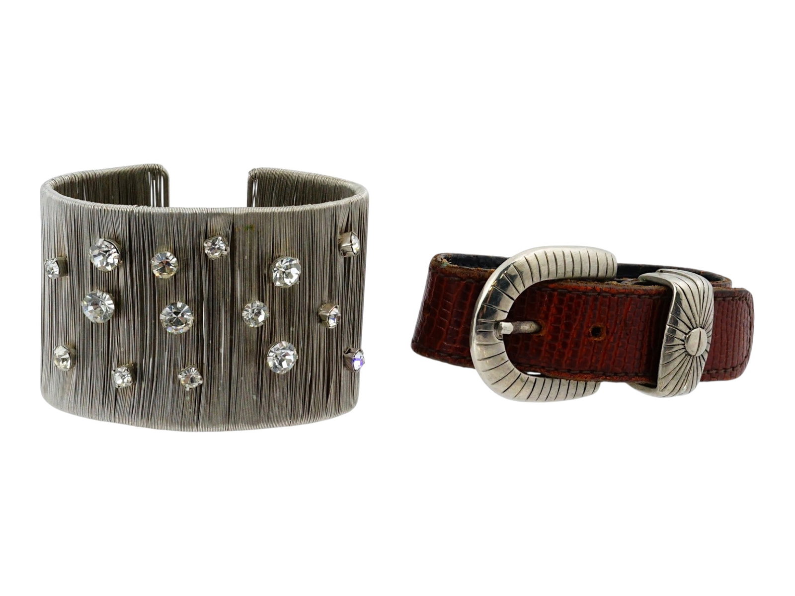 VINTAGE WIRE CUFF AND LIZARD SKIN BELT WRAP BRACELETS (1 of 10)