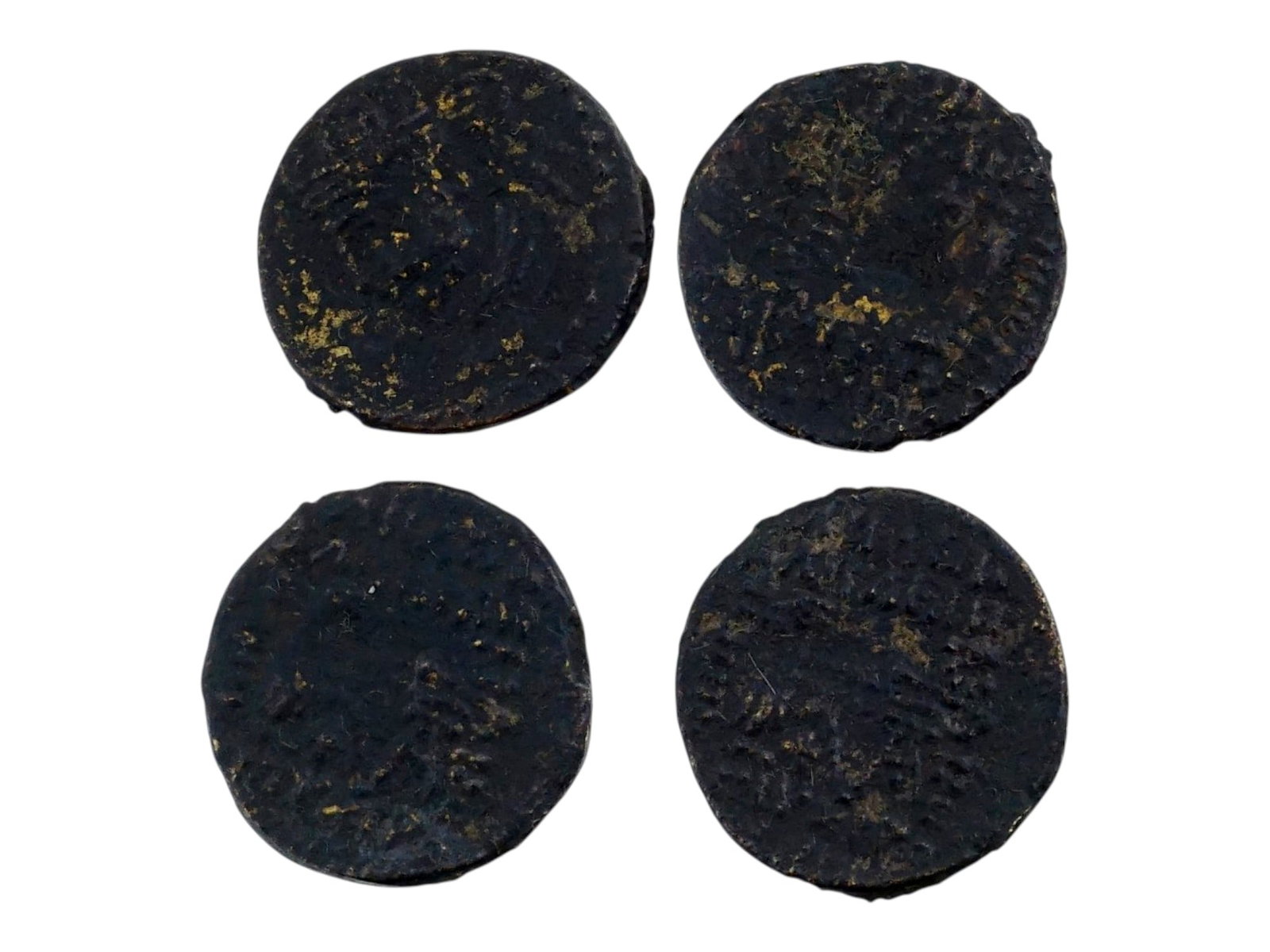 FOUR ANTIQUE GRAND TOUR ARMENIAN BRONZE COINS: A collection of four antique Grand Tour Armenian bronze coins, inspired by ancient coinage of the Armenian kingdoms and the classical Mediterranean world. Featuring portrait busts and aged dark patina