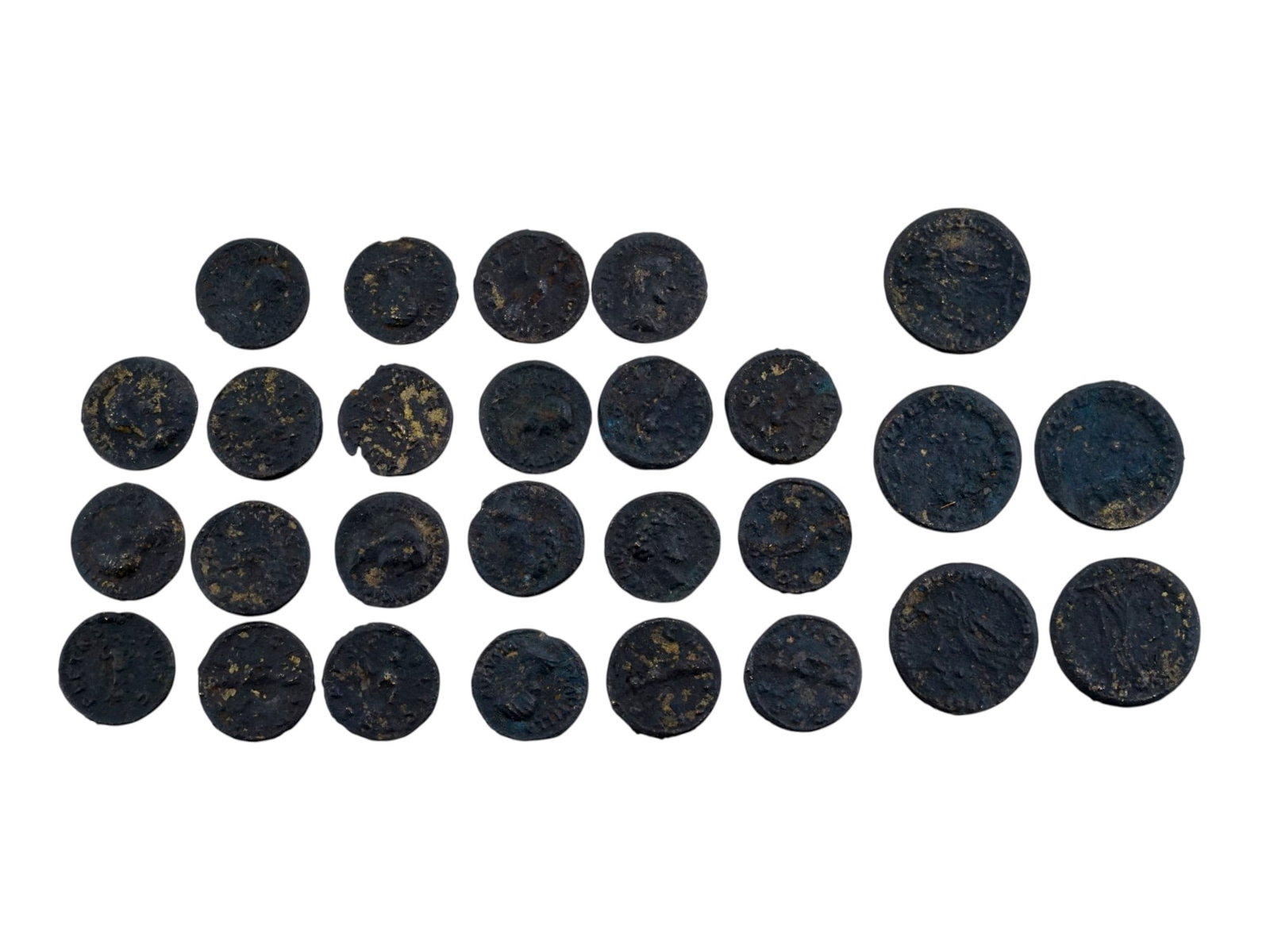ANTIQUE GRAND TOUR ROMAN STYLE BRONZE COINS: A collection of antique Grand Tour Roman style bronze coins. Each features inscriptions and impressed images and imperial portraits on opposing sides. Antique Grand Tour Souvenirs And Numismatic Colle
