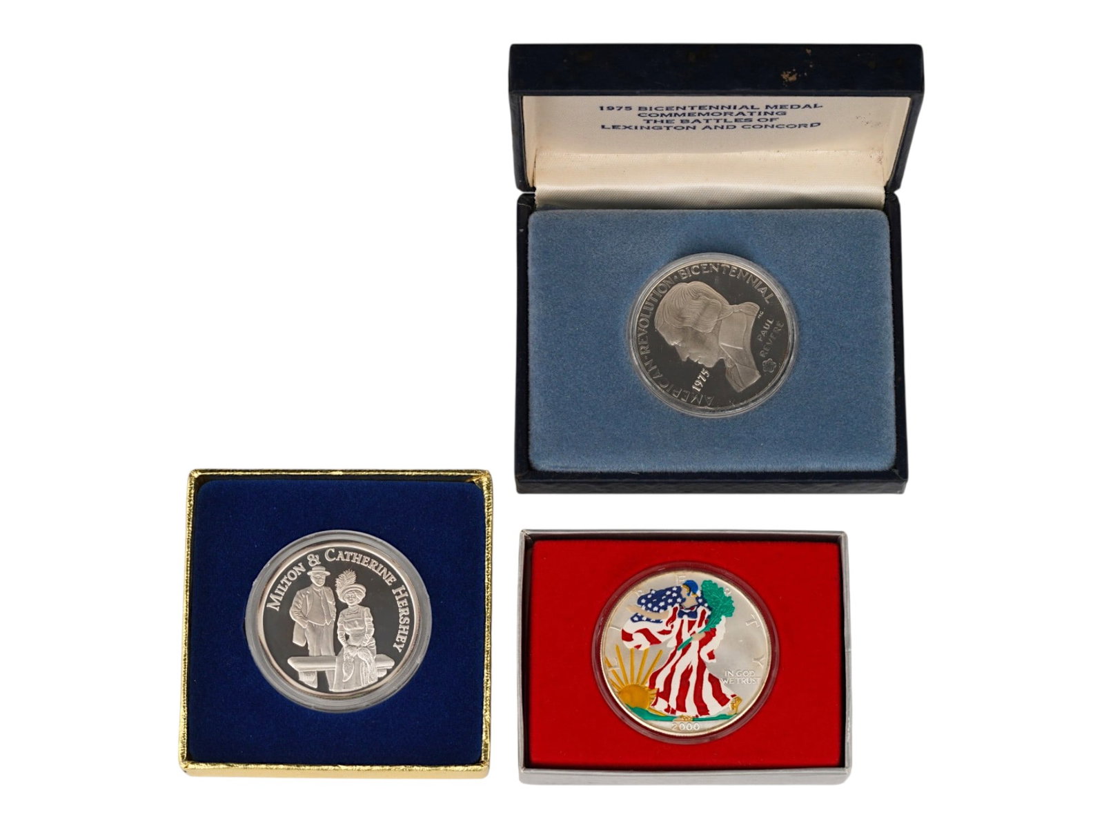 VINTAGE AMERICAN COMMEMORATIVE SILVER MEDALS AND COINS (1 of 7)