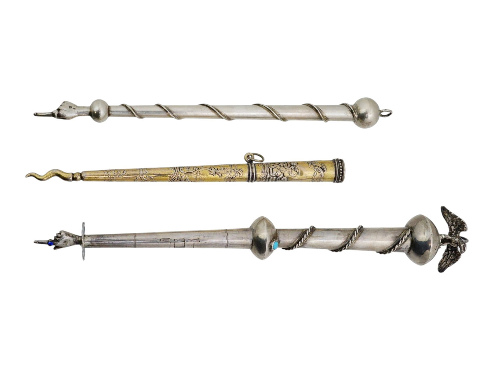 3 CONTINENTAL AND RUSSIAN SILVER TORAH POINTERS - 2
