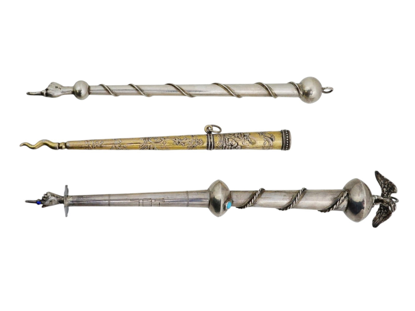 3 CONTINENTAL AND RUSSIAN SILVER TORAH POINTERS - 3