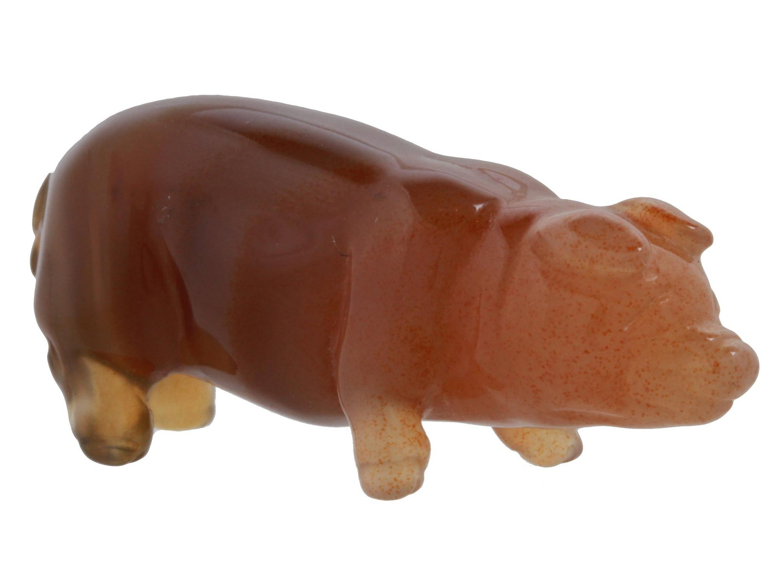 RUSSIAN HAND CARVED AGATE FIGURINE OF A PIG: A Russian hand carved agate figurine of a pig. Russian Carved Stone Jewelry Collectibles and Animal Carved Figurines. THIS LOT IS ELIGIBLE FOR A 30-DAY UNCONDITIONAL RETURN FROM THE DATE OF TH