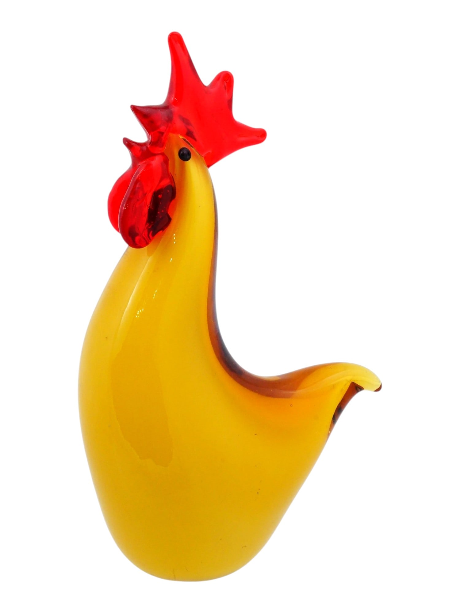 HAND BLOWN MURANO GLASS COCKEREL FIGURINE: A vintage Murano glass cockerel figurine, hand-blown in cheerful yellow glass with red decorative details. Art Glass Figurines, Animal Figures And Home Decor. THIS LOT IS ELIGIBLE FOR A 30-DAY