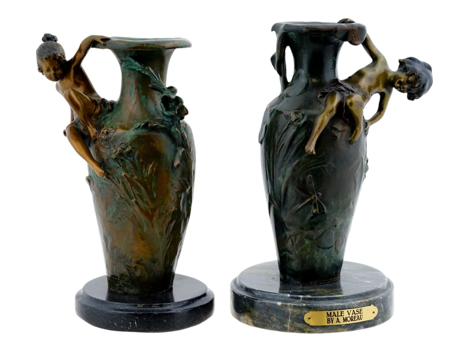 ANTIQUE ART NOUVEAU BRONZE VASES ATTR AUGUSTE MOREAU (1 of 13)
