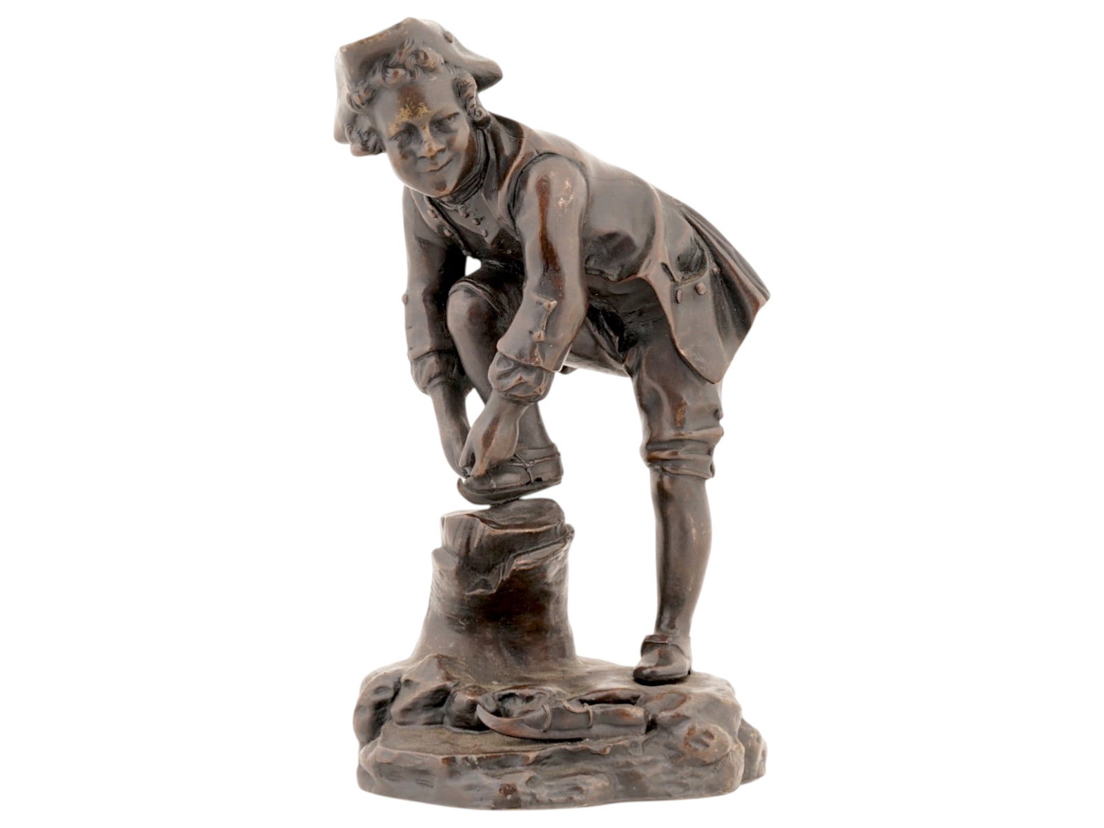 FRENCH SCHOOL PATINATED CAST BRONZE SCULPTURE OF BOY (1 of 6)
