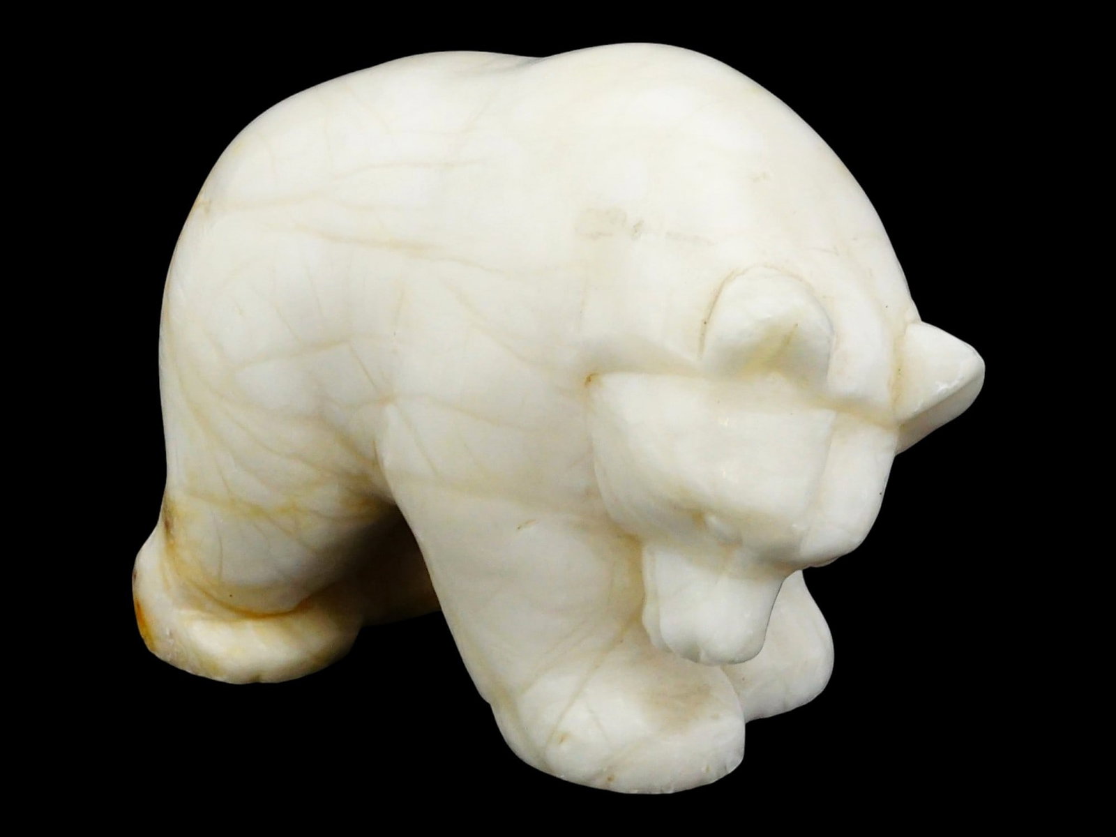HAND CARVED WHITE MARBLE FIGURINE OF POLAR BEAR (1 of 9)