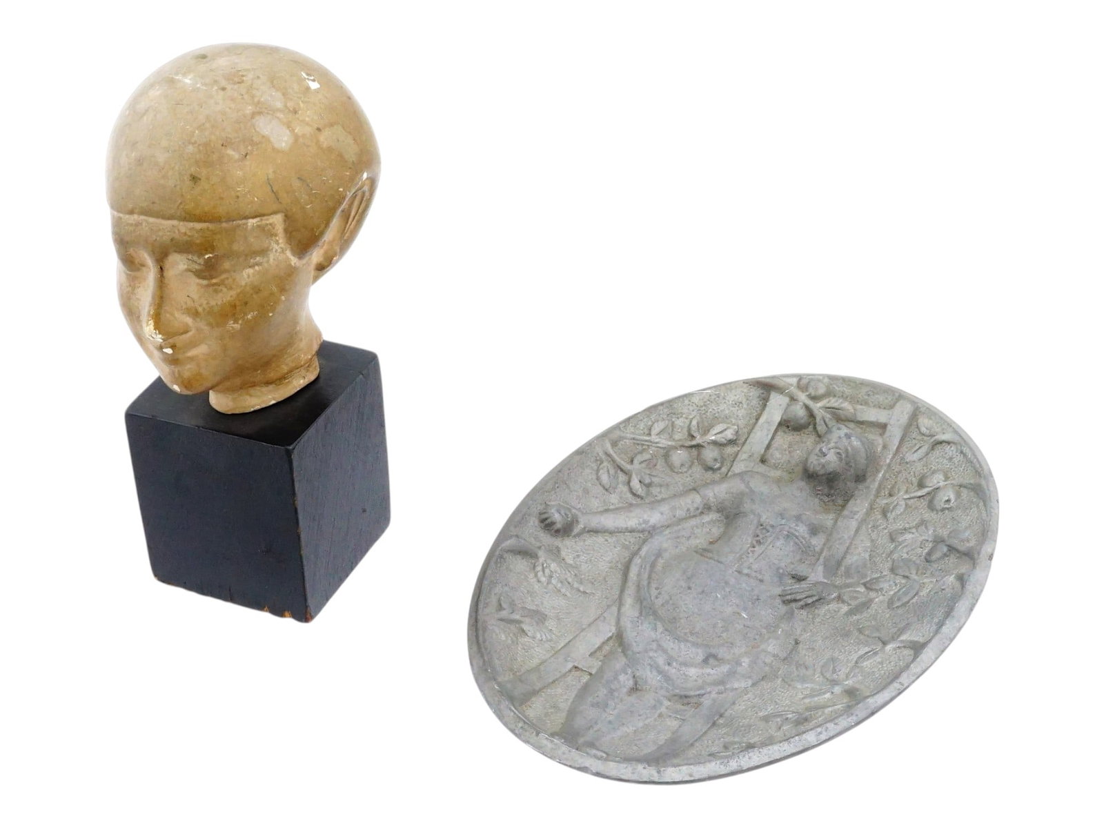 EGYPTIAN ALABASTER BUST AND VINTAGE ART NOUVEAU ASHTRAY (1 of 12)