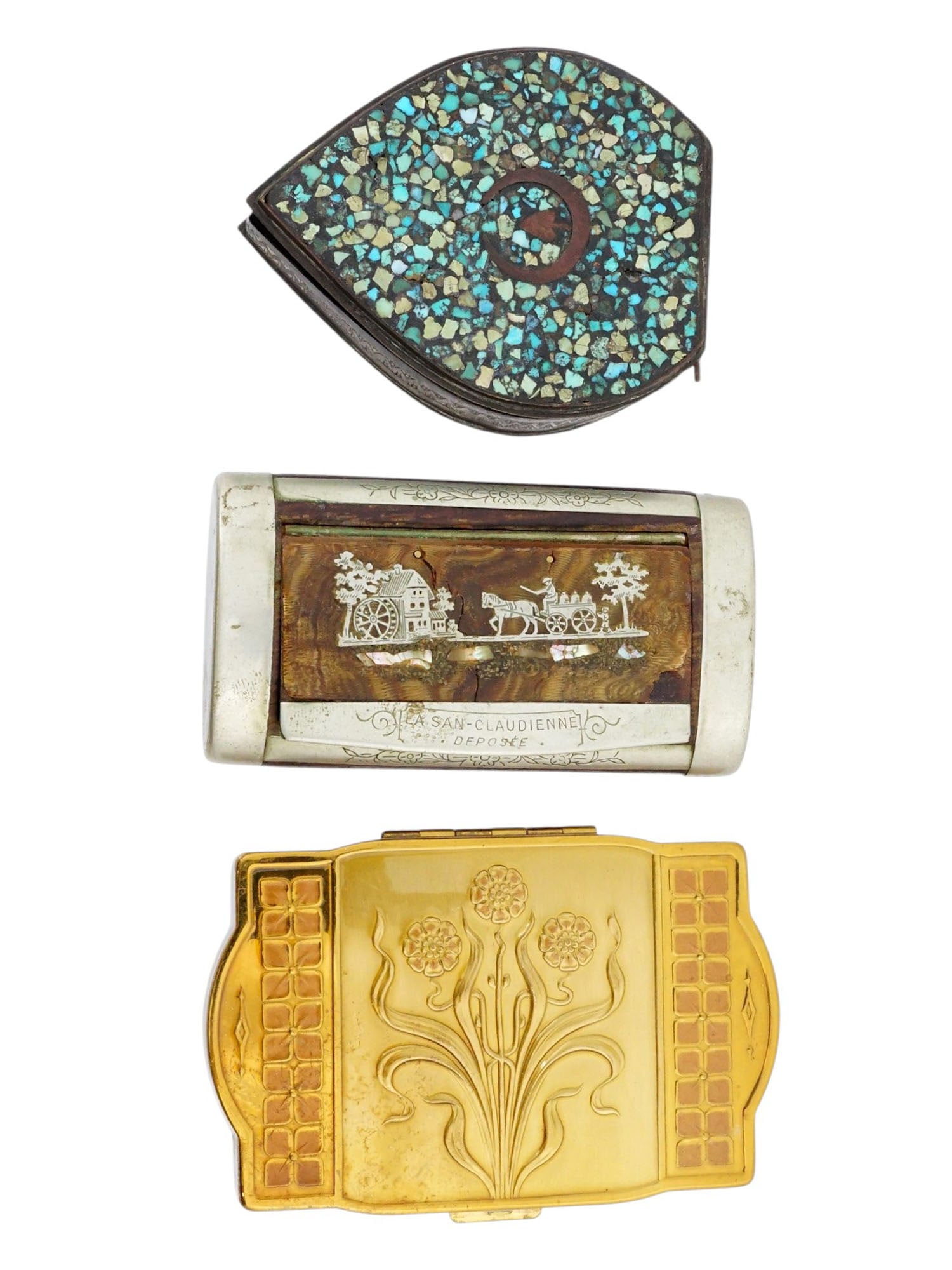 THREE ANTIQUE PERSONAL ACCESSORIES BOXES CONTAINERS - 2