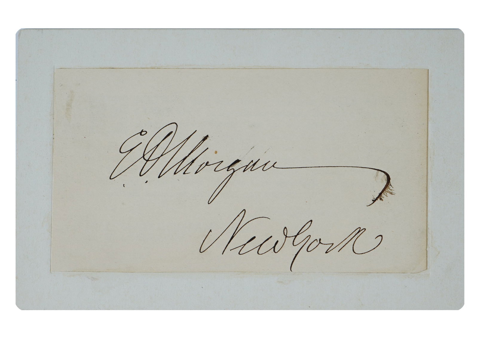 EDWIN D. MORGAN NEW YORK GOVERNOR AUTOGRAPH: Autograph by Edwin Denison Morgan, 1811 to 1883, the twenty-first governor of New York from 1859 to 1862 and member in the United States Senate from 1863 to 1869, Union Army general during the America